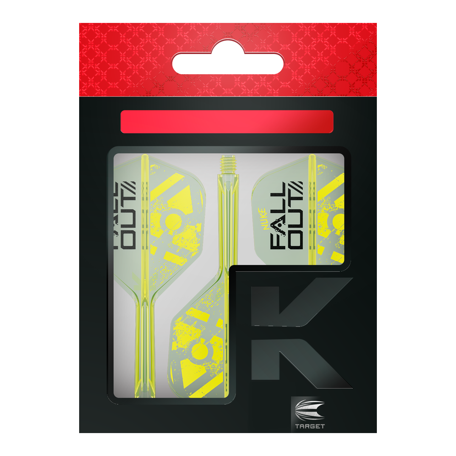 Hier sieht man die Target K-Flex Luke Littler Fallout No6 Flights. Diese Flights sind speziell für das Darts-Spiel entwickelt.