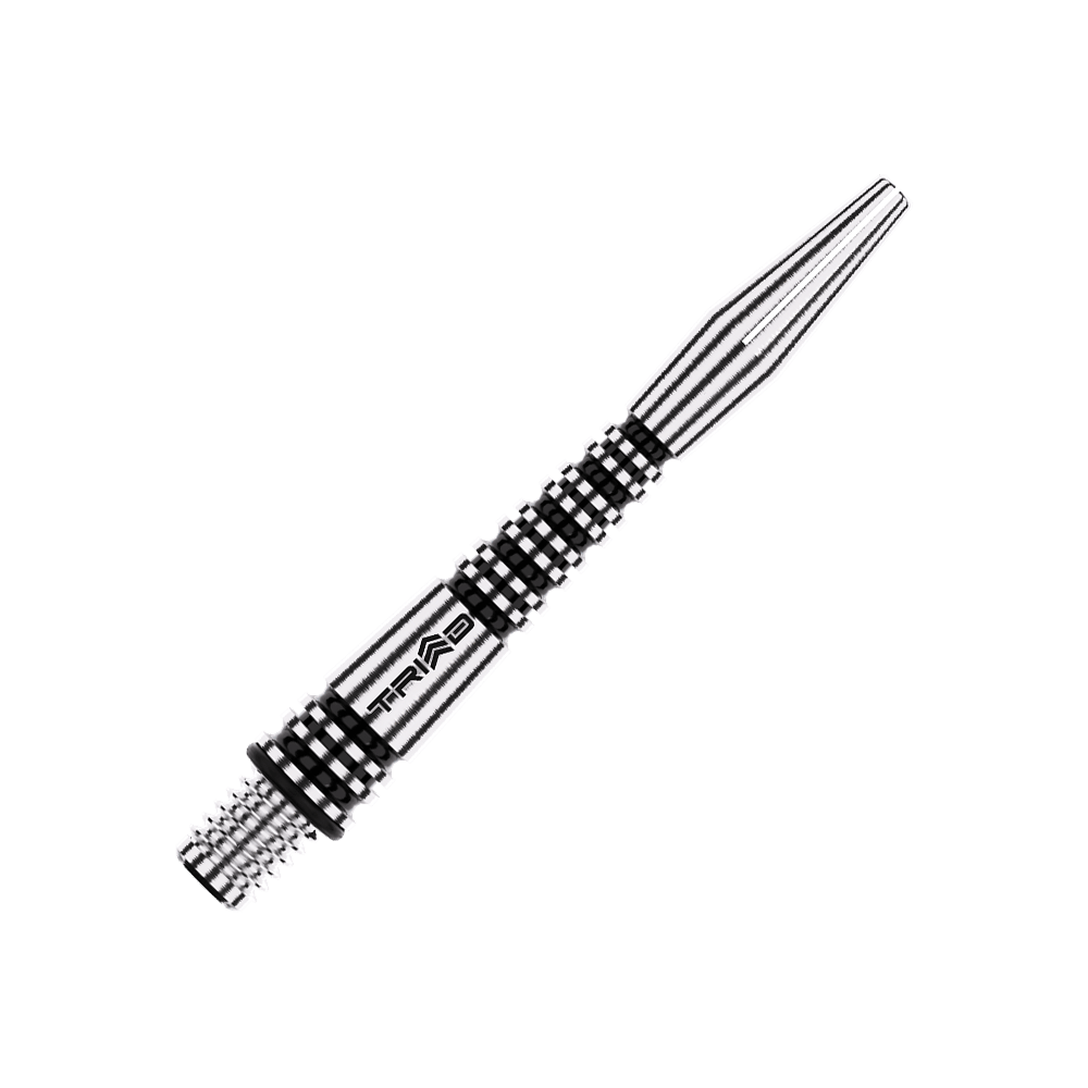 Winmau Triad RX Aluminium Shafts - Schwarz Dies ist ein schwarzer Aluminiumschaft für einen Dartpfeil mit dem Aufdruck "TRIAD". Das Design zeigt ein geriffeltes Muster für besseren Halt.