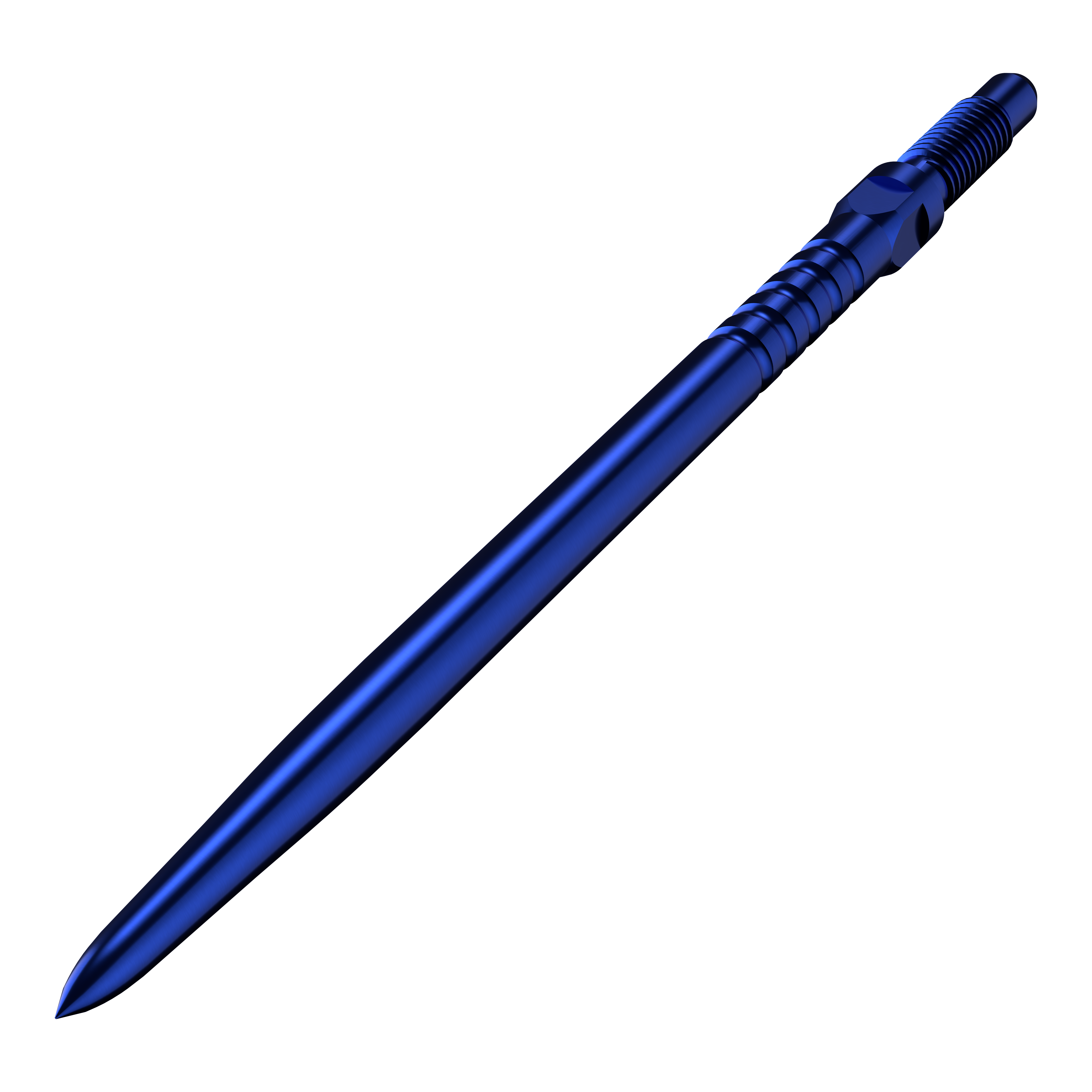 Auf dem Bild ist das Dart-Zubehör BU57715_BullsNL_Convertible_Points_RingedGrip_Blau_40mm_2 zu sehen. Es zeigt eine blaue Dartspitze mit charakteristischem Ringed Grip.