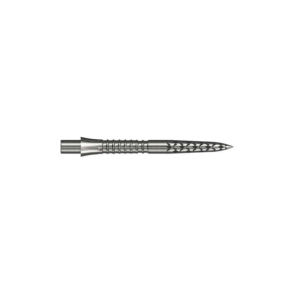 Mission Caliburn EVO Dartspitzen GV-Logo - Silber Abgebildet ist ein Steeldartspitze in silberner Farbe mit einer Länge von 26 mm. Das Bild stammt von der Datei M002127_Missoin_Caliburn_EVO_GV-Logo_Steeldartspitzen_Silber_26mm_2.