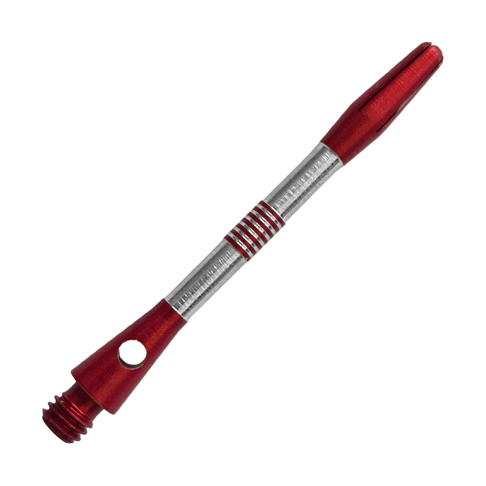 Das Bild zeigt ein weiteres Exemplar roter Aluminium Shafts mit der Länge 48 mm. Es eignet sich als Zubehör für Darts.