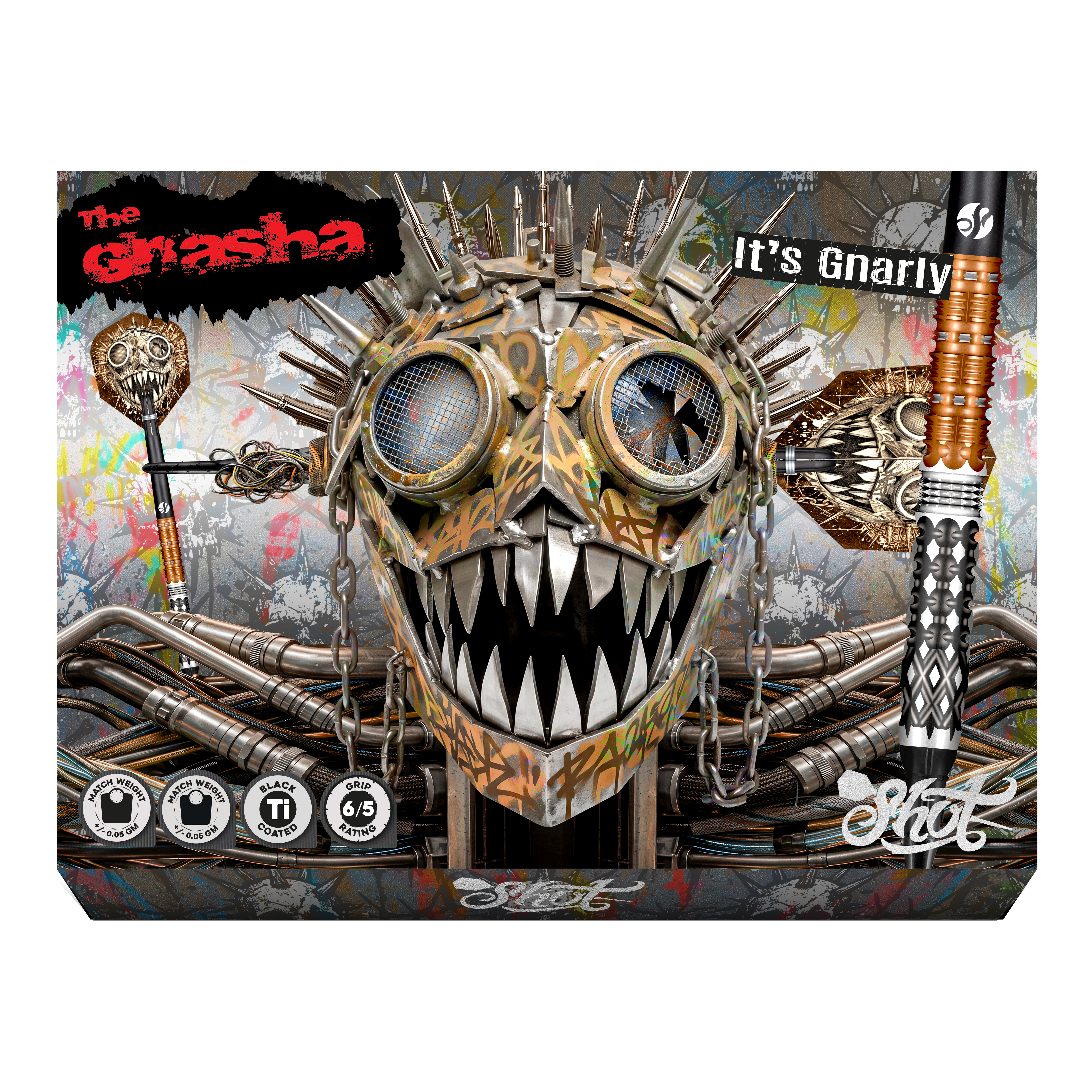 Shot Gnarly Gnasha Softdarts - 20g Auf dem Bild befinden sich die Shot Gnarly Gnasha Softdarts - 20g. Die Darts sind für das Spielen mit elektronischen Dartboards geeignet.