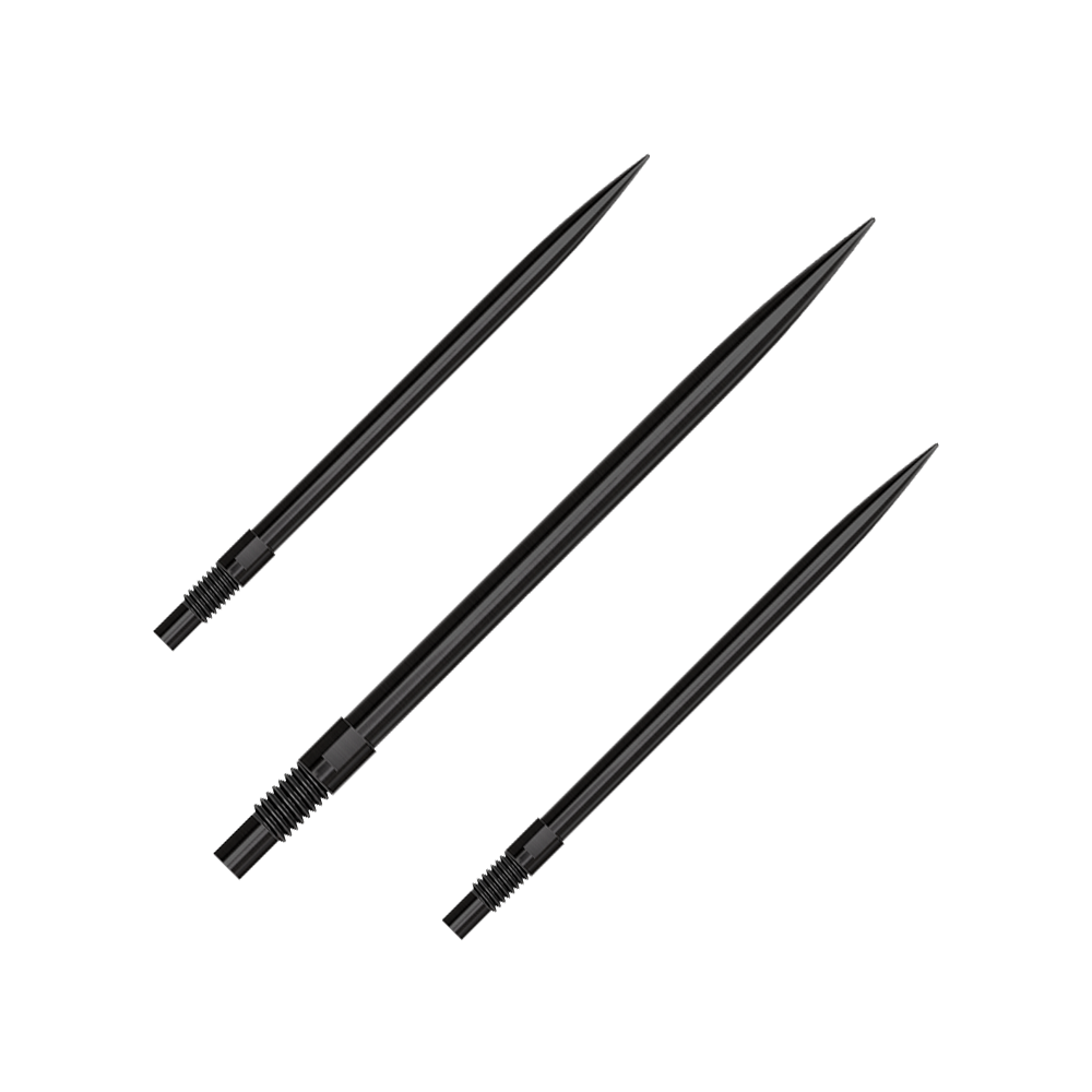 Harrows Quick Point Dartspitzen - Schwarz Ein Set aus schwarzen QuickPoint Dartspitzen mit 40 mm Länge. Die Dartspitzen liegen auf einer neutralen Oberfläche.