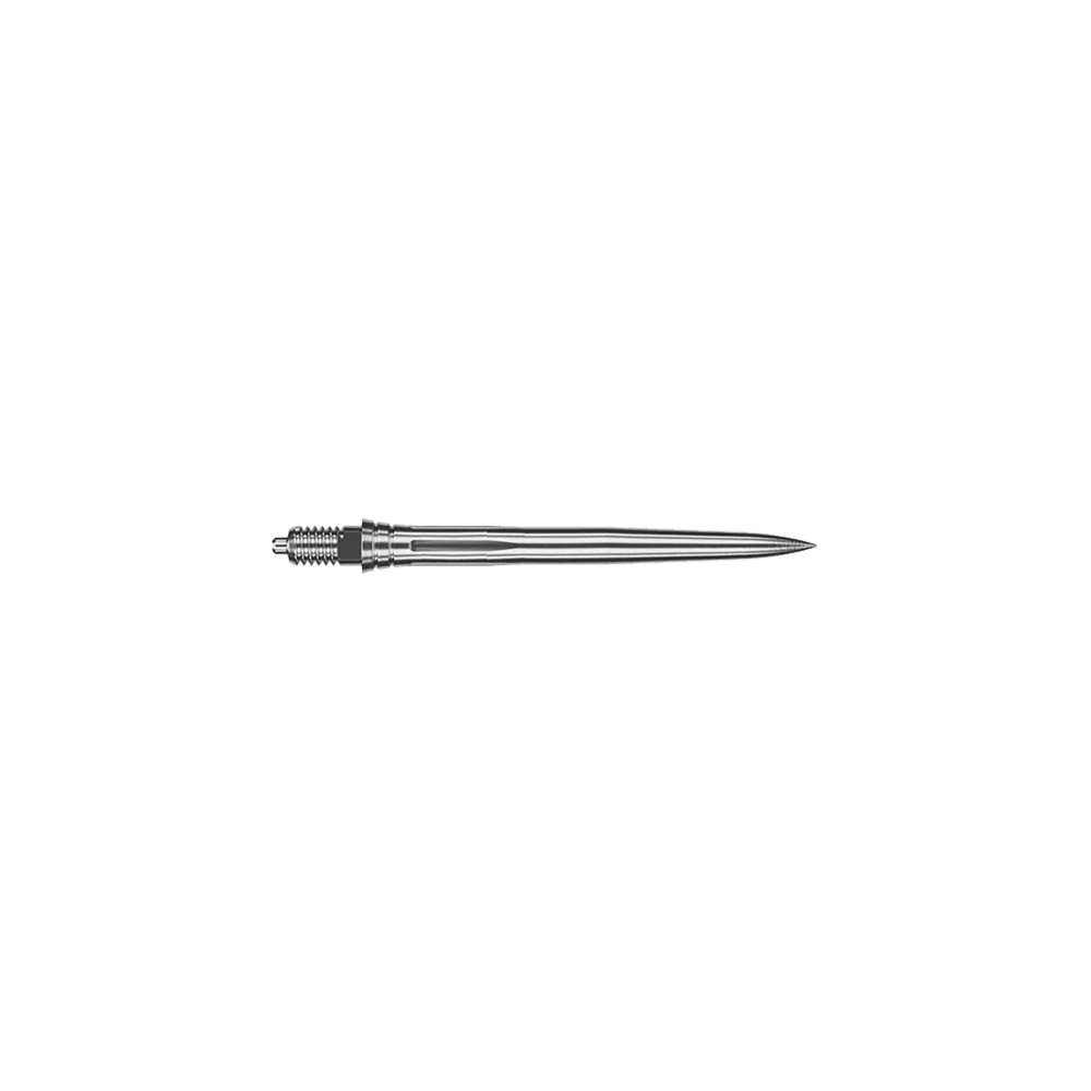 Caliburn EZ-EVO Dartspitzen - Smooth - Silber Auf dem Bild ist eine glatte silberne Dartspitze zu sehen. Sie ist wahrscheinlich 28 mm lang.