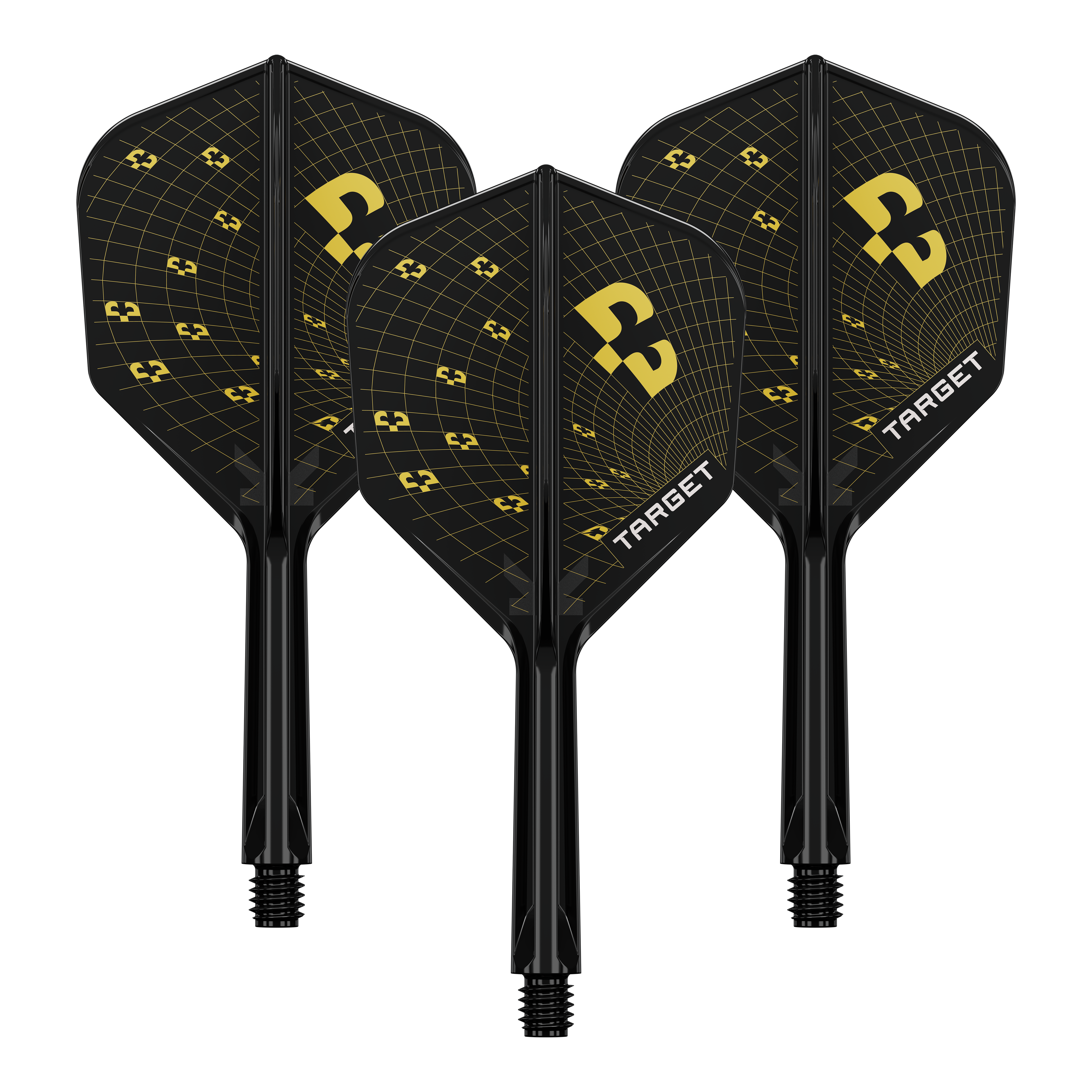 Bild eines Dart-Flights Sets, vermutlich Target K-Flex Bolide No6 in 26mm. Mehrere Flights sind zusammen abgebildet.