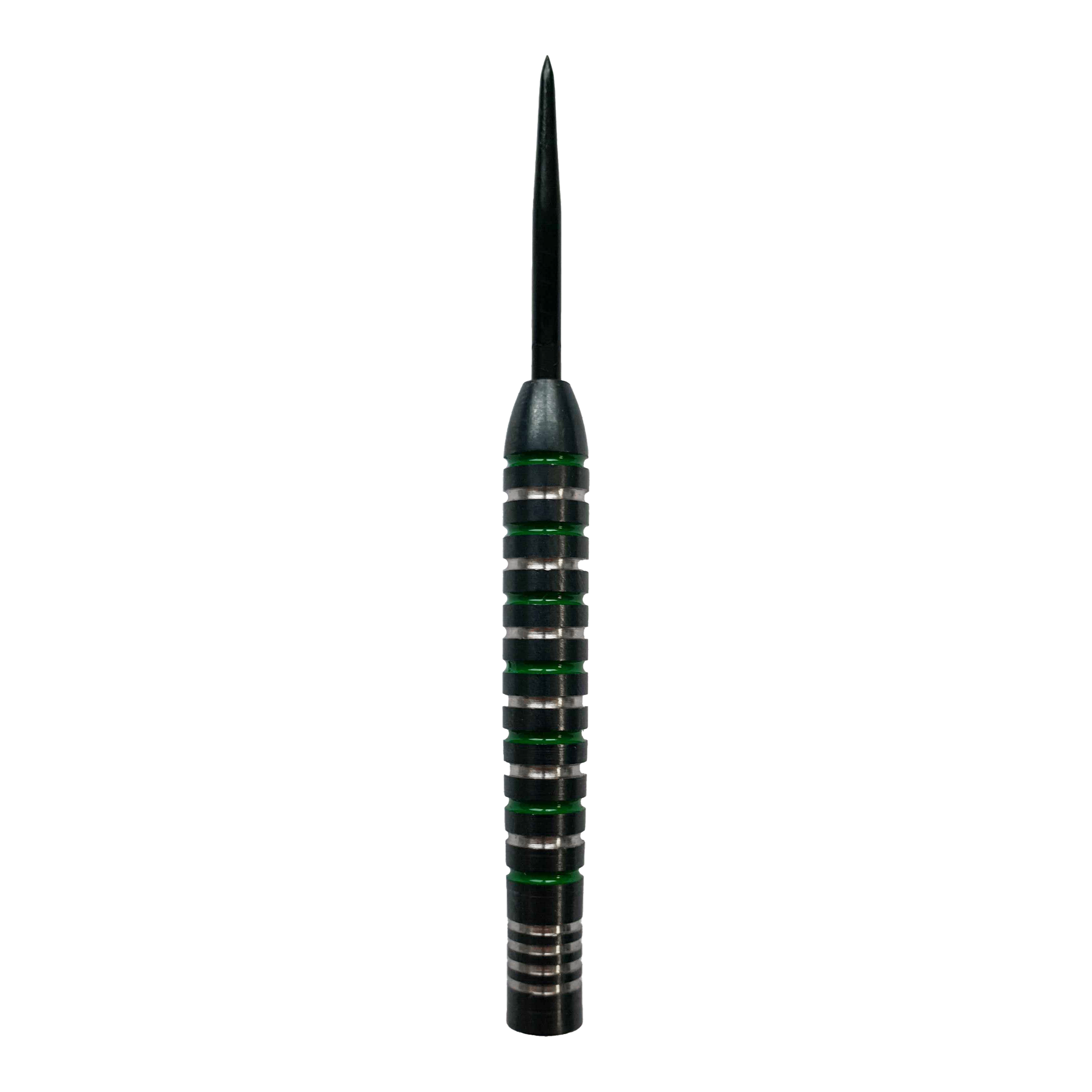 McDart Silver Green Steeldart Barrels Mehrere McDart Silver Green Steeldart Barrels sind im Bild angeordnet. Die Oberfläche reflektiert das Licht.