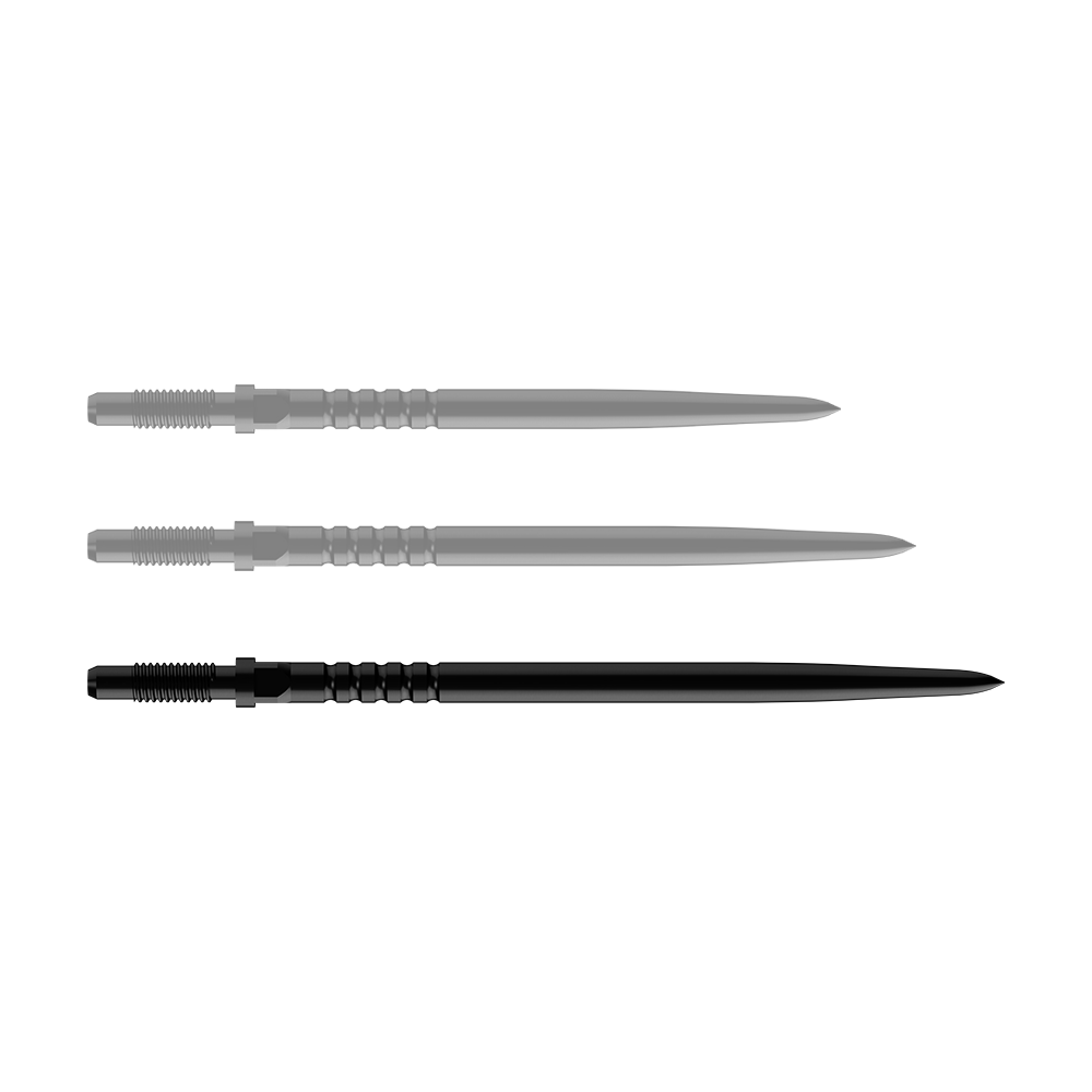 Das Bild zeigt ein Dart-Zubehörteil. Es handelt sich um ein BullsNL Convertible Point mit Ringed Grip in Schwarz und 40mm Länge.