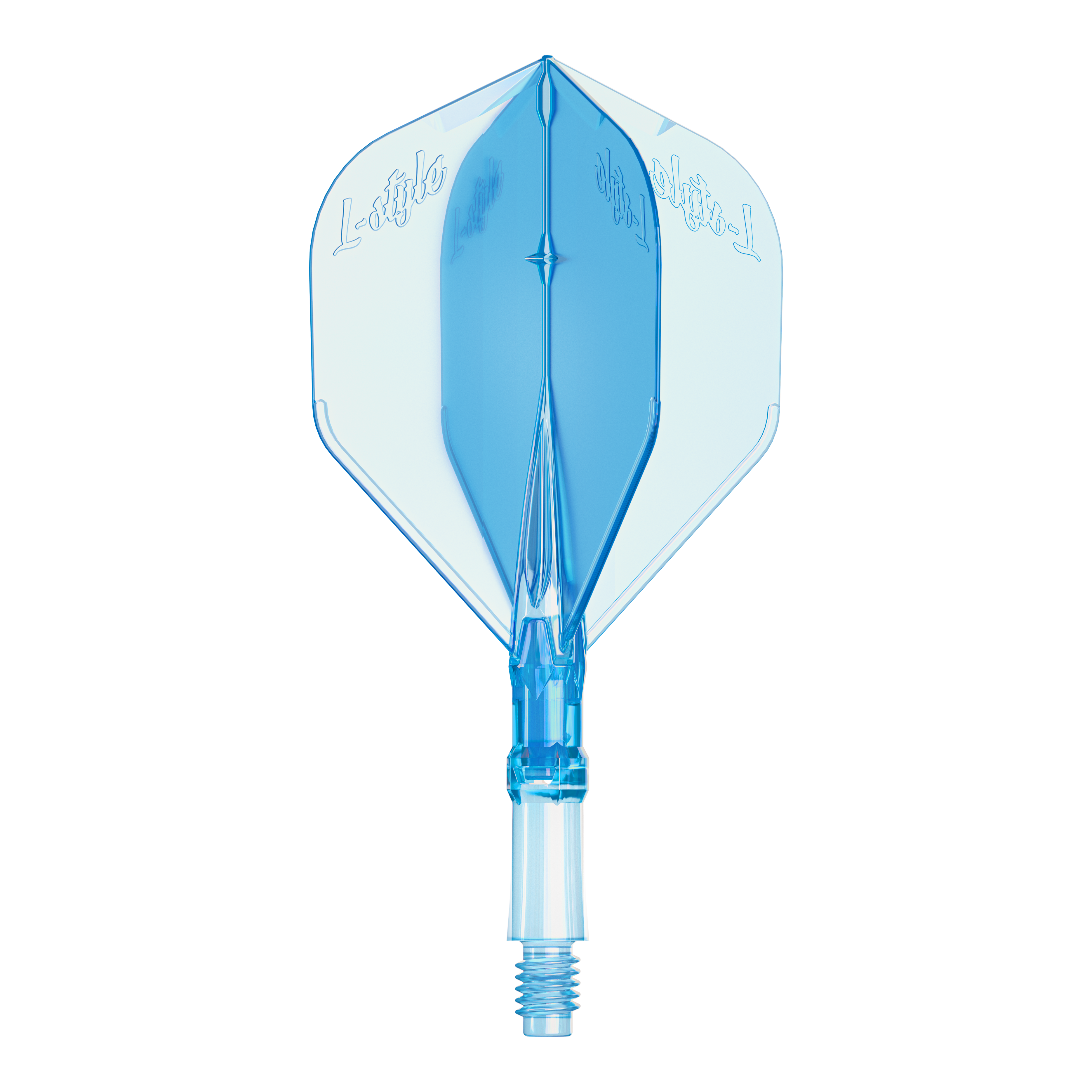 L-Style L-Sytem Flights - Clear Blue-190 Abgebildet ist ein L-Style L-System Flight in klarer blauer Farbe, Größe Small. Es ist ein Ersatz-Flight für Dartpfeile.