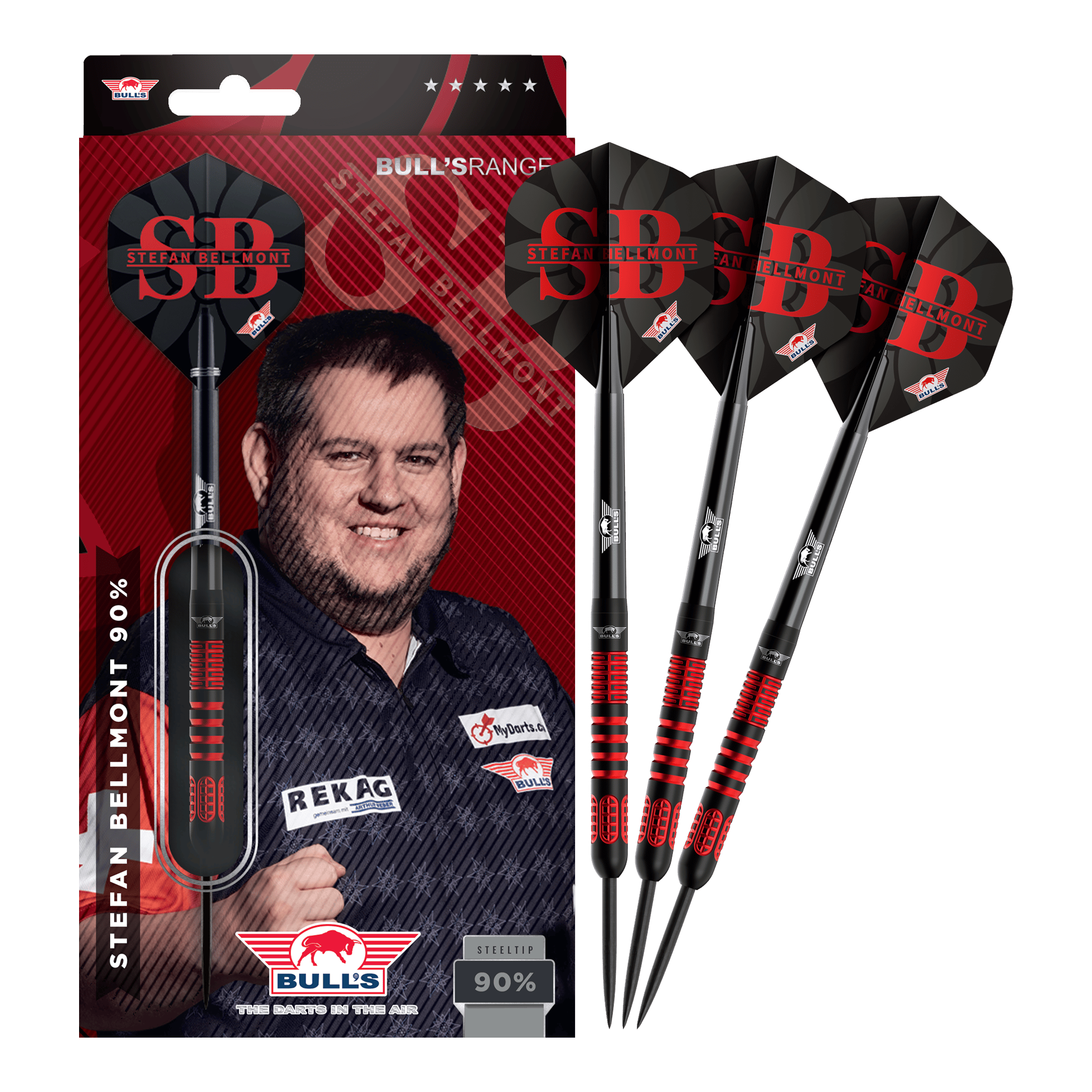 Bulls NL Stefan Bellmont 90 Steeldarts - 23g Das Bild zeigt die vollständigen Bulls NL Stefan Bellmont 90 Steeldarts 23g. Die Darts sind in einem Set abgebildet und überzeugen durch ihre Verarbeitung.