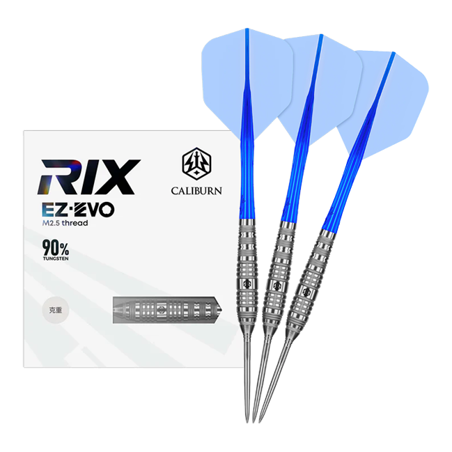 Caliburn Rix EZ-EVO R3 Steeldarts Dieses Bild zeigt die Caliburn Rix EZ-EVO R3 Steeldarts in voller Ansicht. Das Produkt ist auf Präzision und Balance ausgelegt.