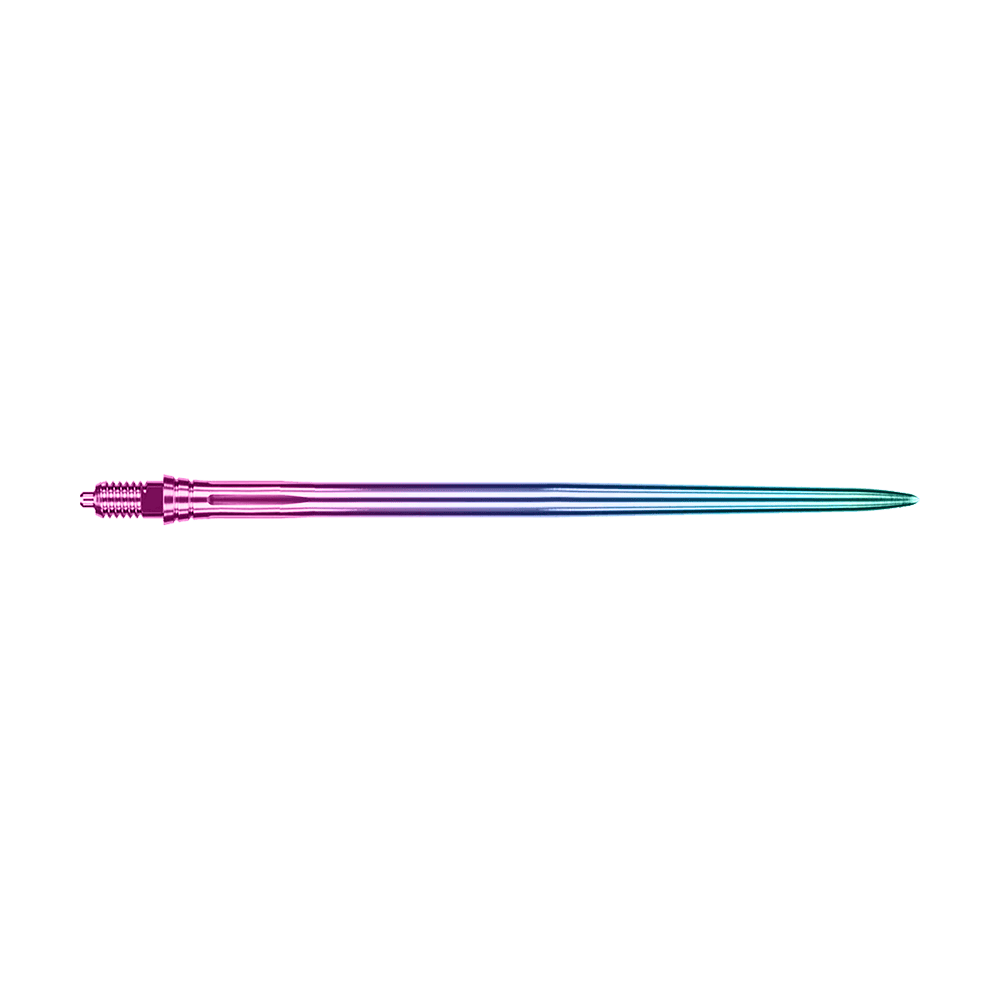 Caliburn EZ-EVO Dartspitzen - Smooth - Rainbow Das Bild zeigt EVO250 Caliburn EZ-EVO Dartspitzen Smooth Rainbow 50mm. Es handelt sich um längere, bunte Dartspitzen in Regenbogenfarben.