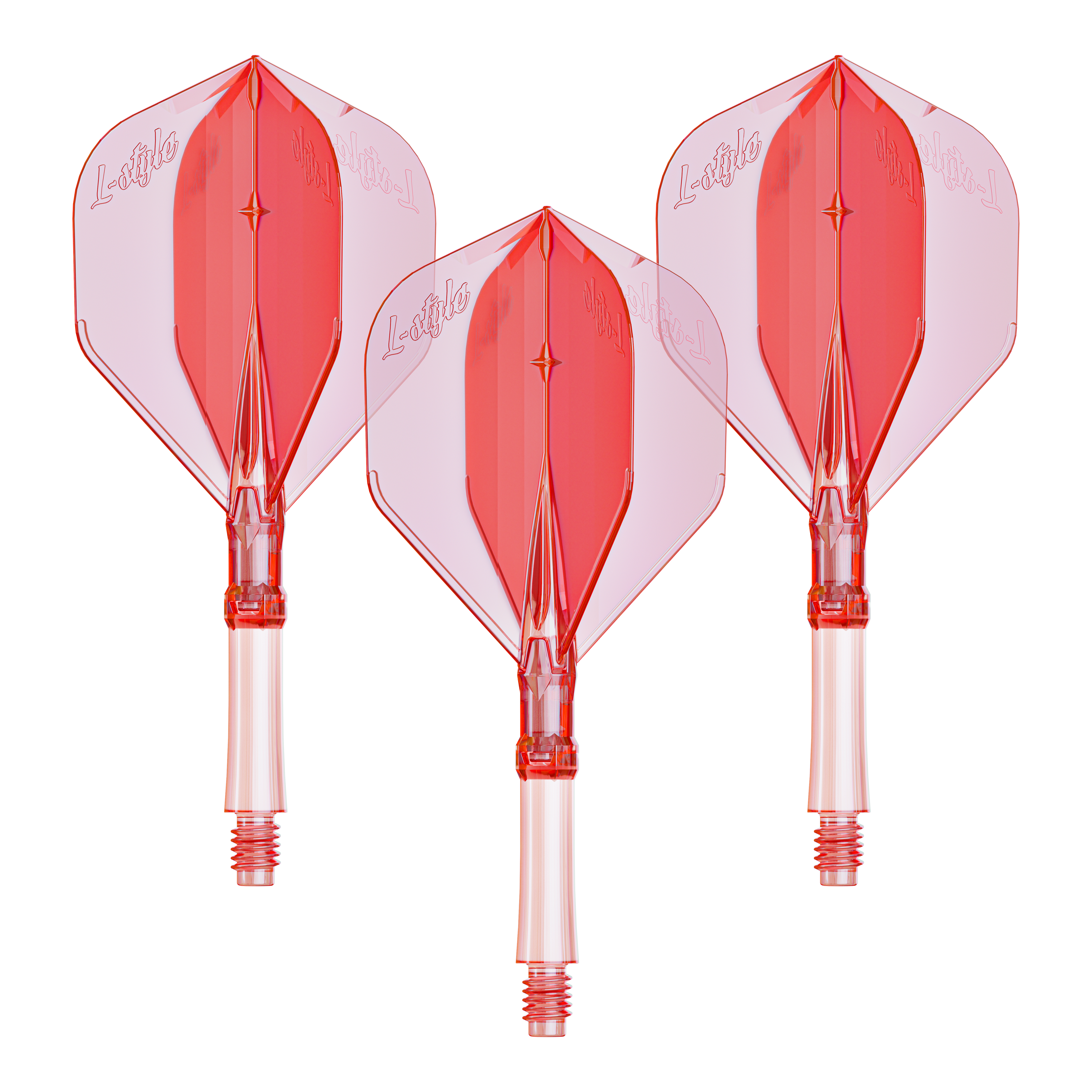 L-Style L-Sytem Flights - Clear Red-190 Das Bild zeigt ein Set L-Style L-System Flights in klarrot, kleine Größe 190. Das Produkt wird als Dartzubehör verwendet.