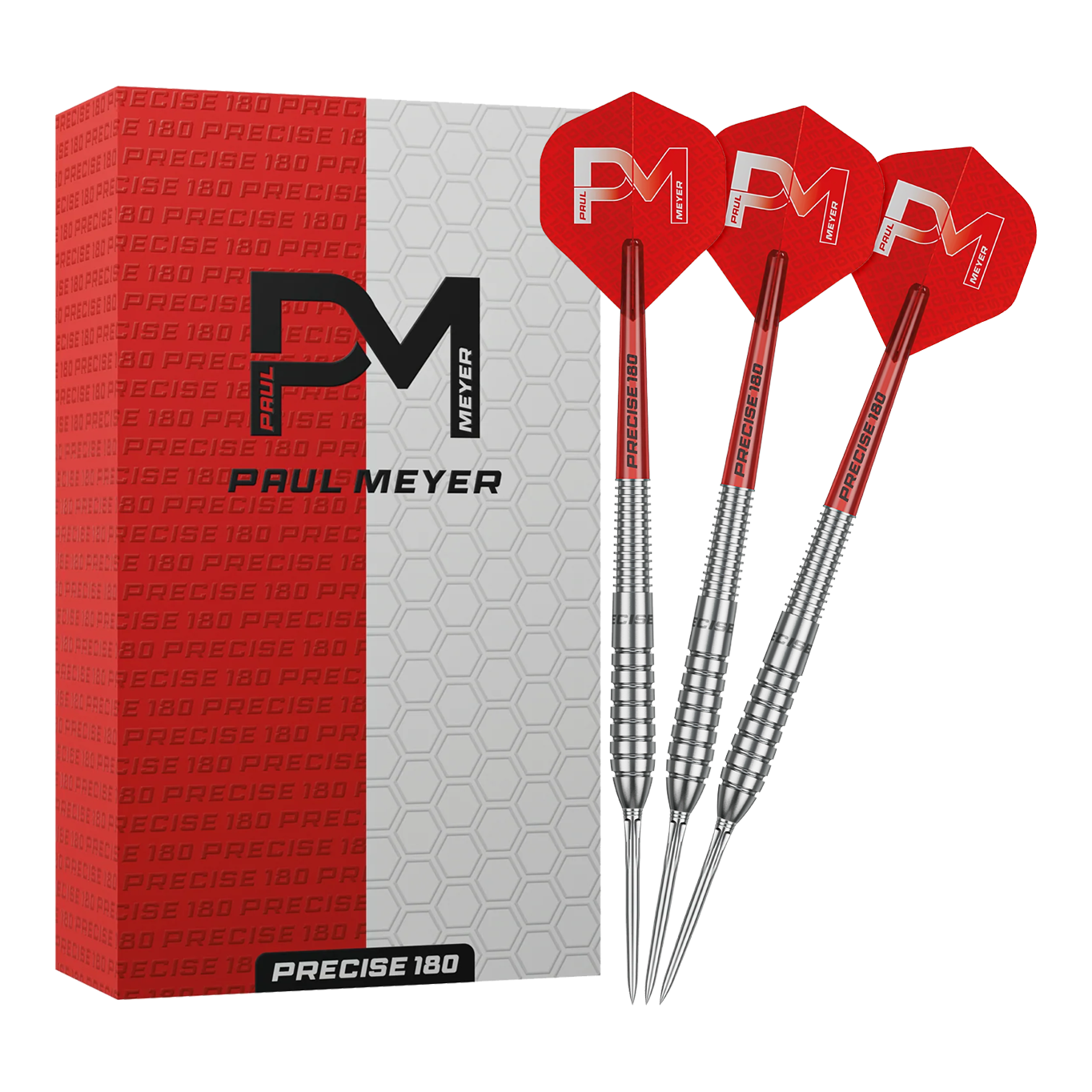 Precise 180 Paul Meyer Version 1 Steeldarts Das Bild zeigt die Precise 180 Paul Meyer Version 1 Steeldarts. Ein Satz Steeldarts, ideal für Dartspieler.