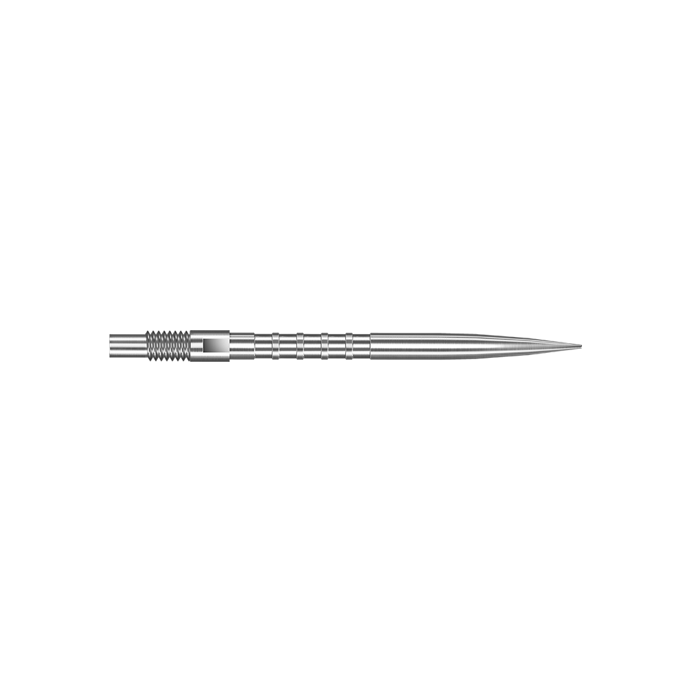 Das Bild zeigt Harrows Quick Point Heavy Metal Grip Dartspitzen in Silber mit einer Länge von 30mm. Es handelt sich um das zweite Stück dieser Ausführung.