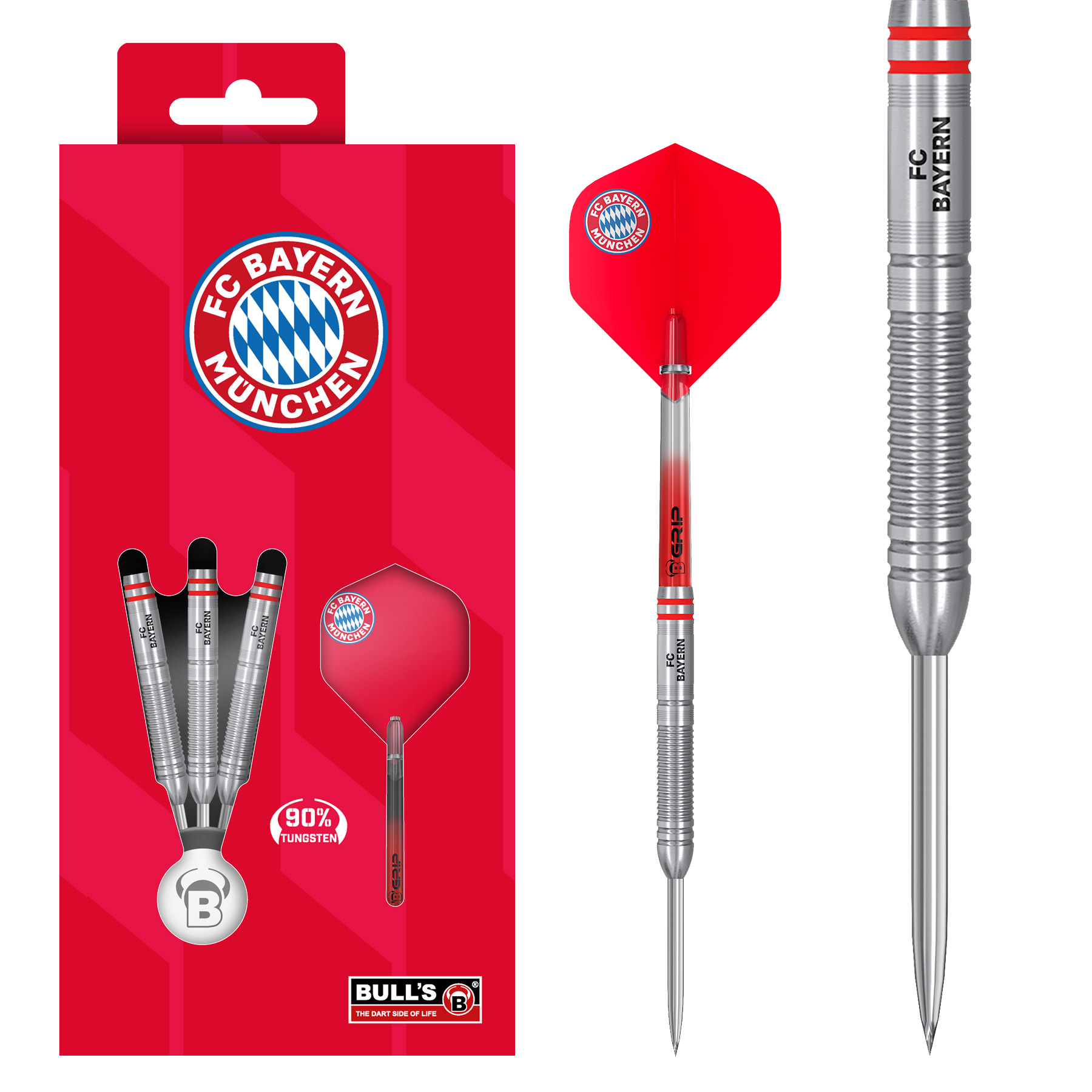 Bulls FC Bayern München Tungsten Steeldarts Zu sehen sind die Bulls FC Bayern München Tungsten Steeldarts. Das Produkt spricht Dartspieler und Bayern München Fans an.