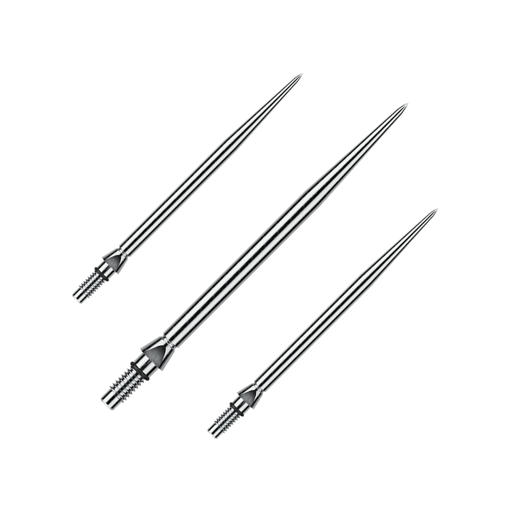 Das Bild zeigt ein Set glatter silberner Steeldartspitzen von Winmau. Die Spitzen haben eine Länge von 40mm.