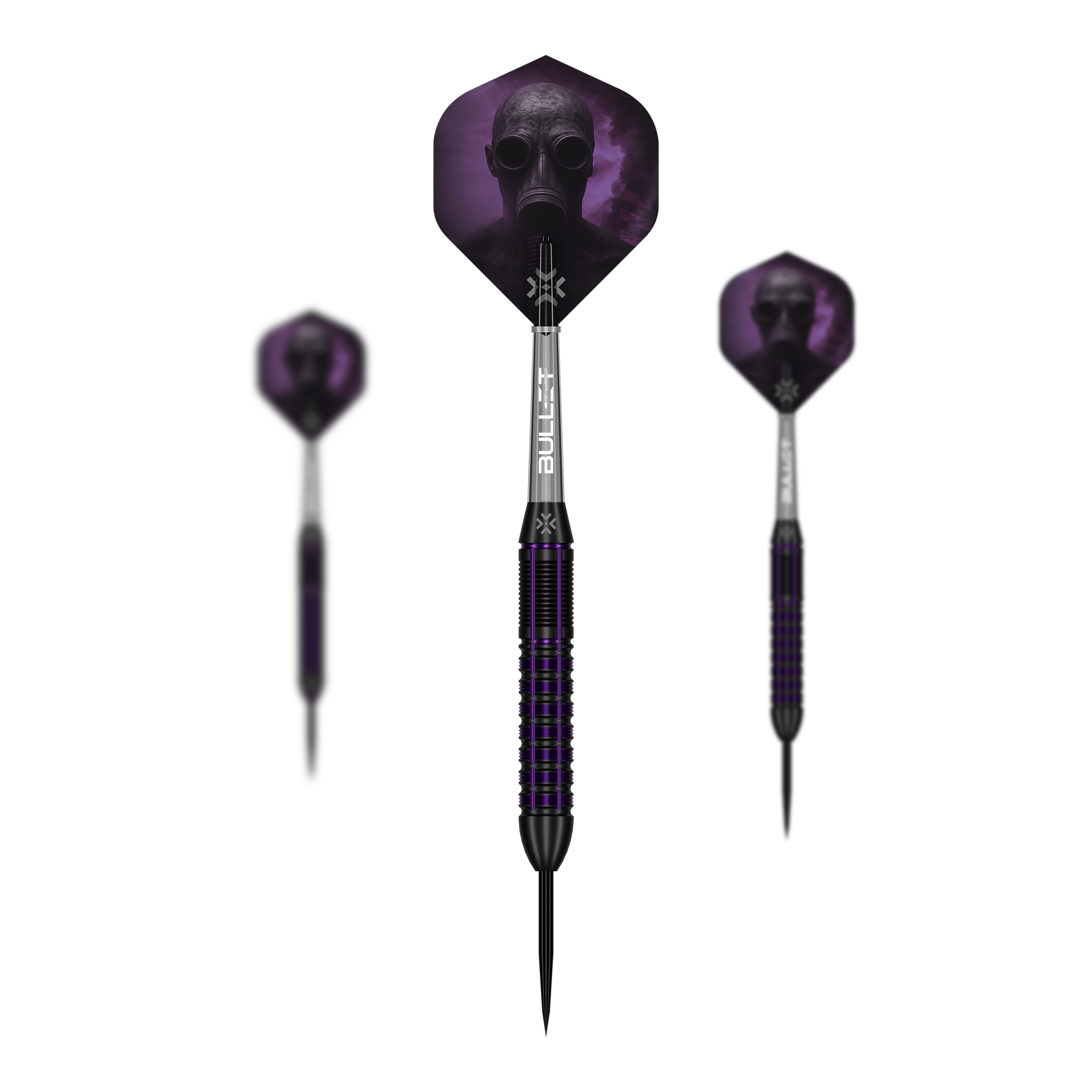 Bullet Toxic Brass Steeldarts - 23g Das Bild zeigt das Set Bullet Toxic Brass Steeldarts - 23g. Das Set enthält mehrere Steeldart-Pfeile aus Messing.