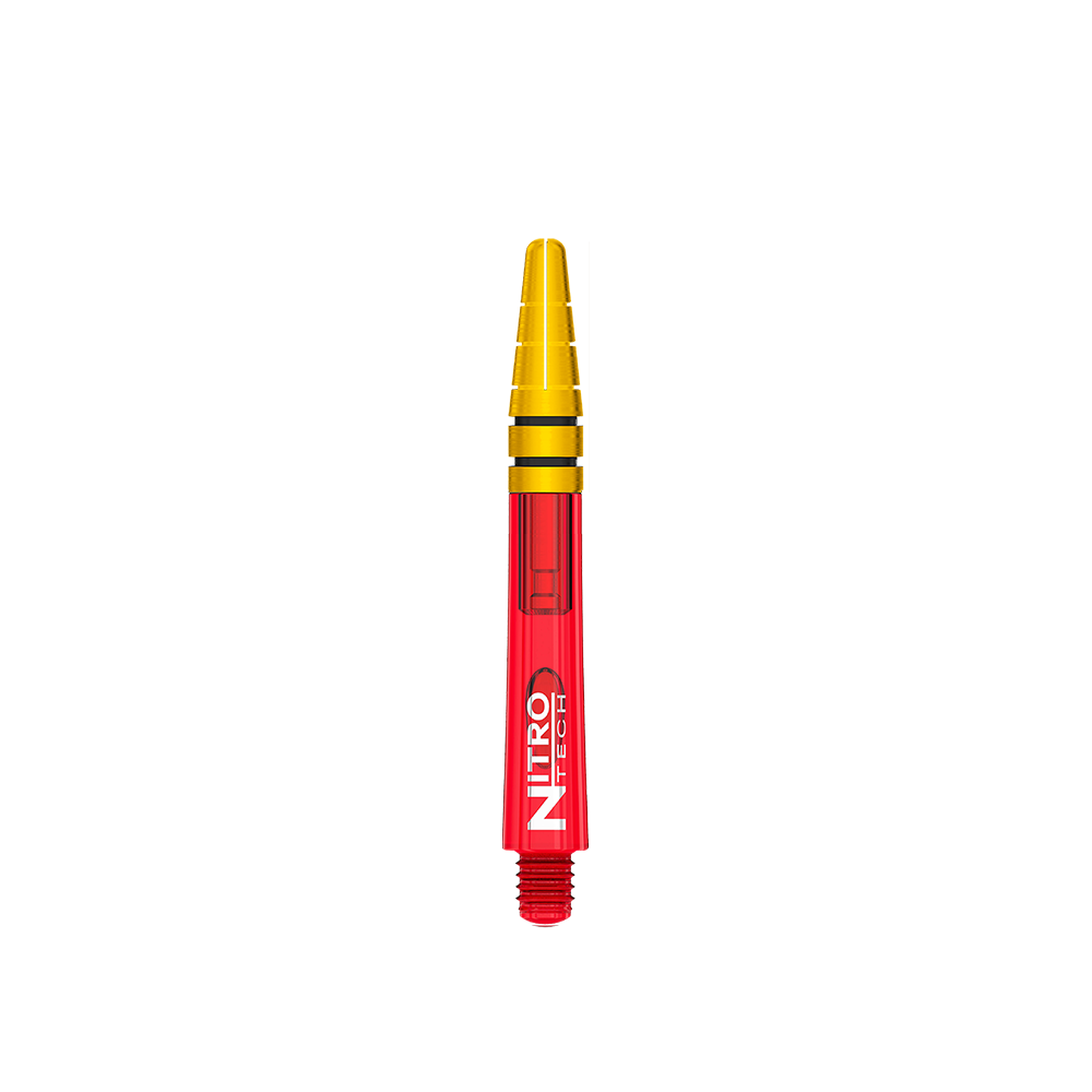 C801_Red_Dragon_Nitrotech_Shafts_Rot_Gold_39mm_1kSURjwt7i9eBr Das Bild zeigt einen Red Dragon Nitrotech Shaft in der Farbkombination Rot-Gold mit einer Länge von 39 mm. Der Schaft ist unten rot und oben goldfarben gestaltet.