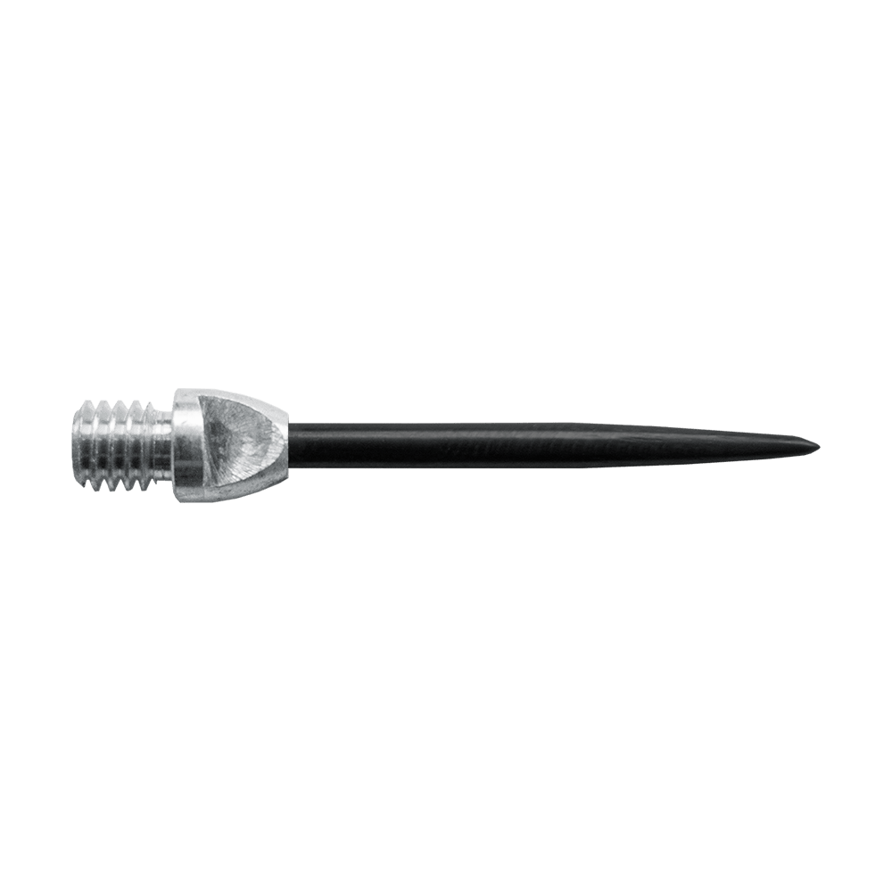 606_McDart_Schraubbare_Steeldart_Spitzen_Conversion_Points_2_Silber Das Bild zeigt eine schraubbare Steeldart Spitze, auch Conversion Point genannt. Die Spitze ist metallisch, hat ein Gewinde und läuft spitz zu.