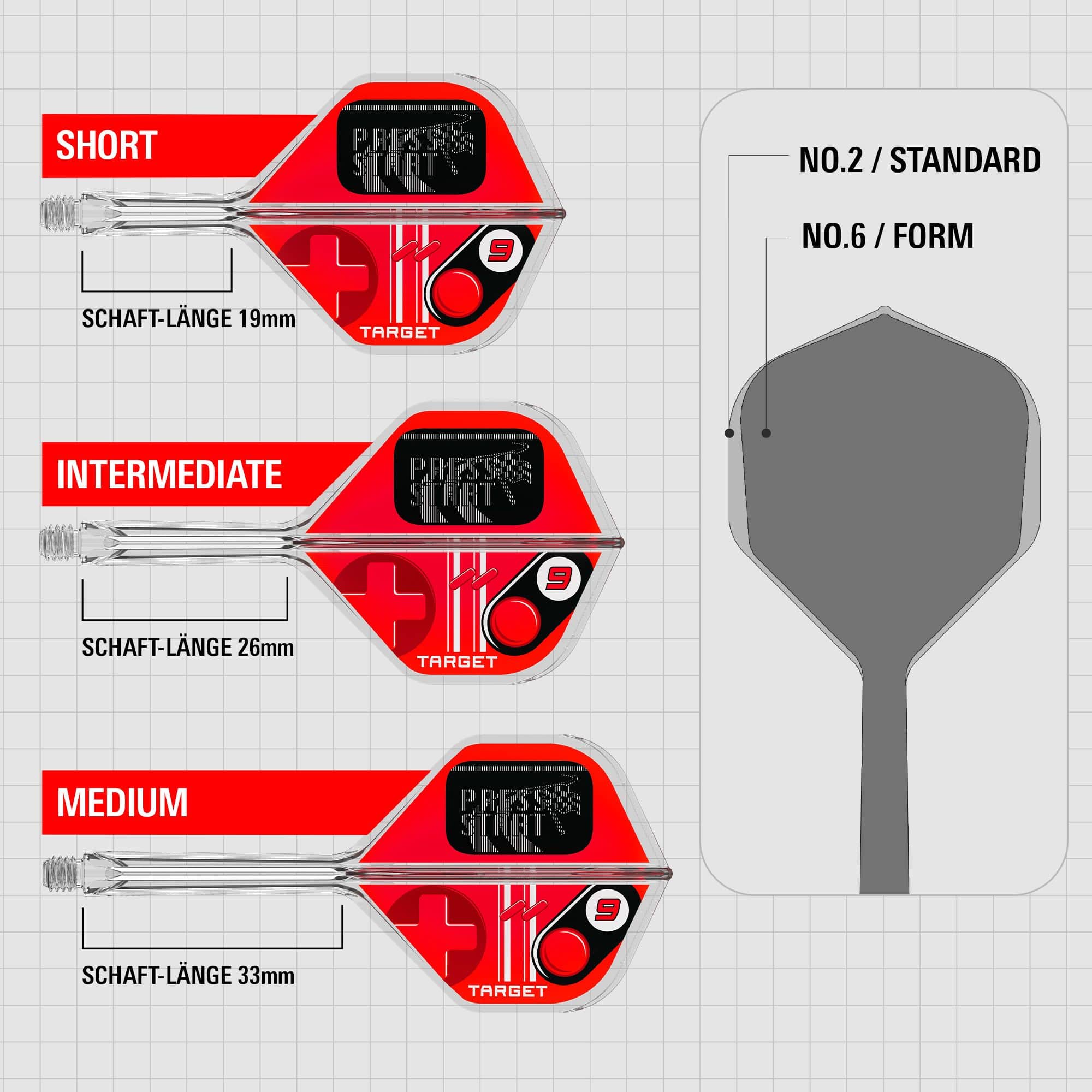 Das Bild zeigt Target K-Flex Press Start No2 Standard Flights. Die Flights sind für Dartpfeile gedacht.