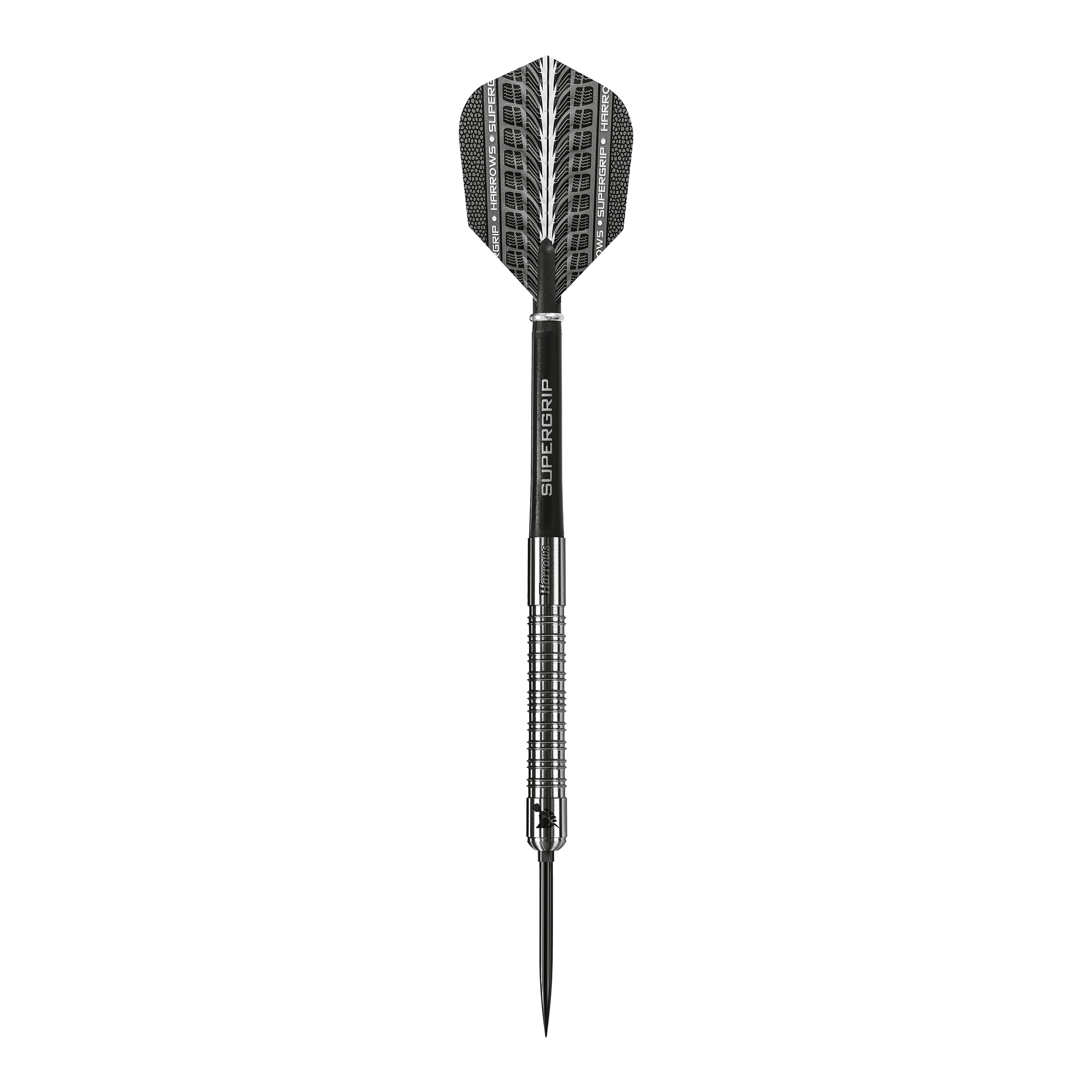 Harrows Supergrip 90 Quick Point Steeldarts Das Foto zeigt den Harrows Supergrip 90 Quick Point Steeldarts. Der Dart wird seitlich präsentiert.