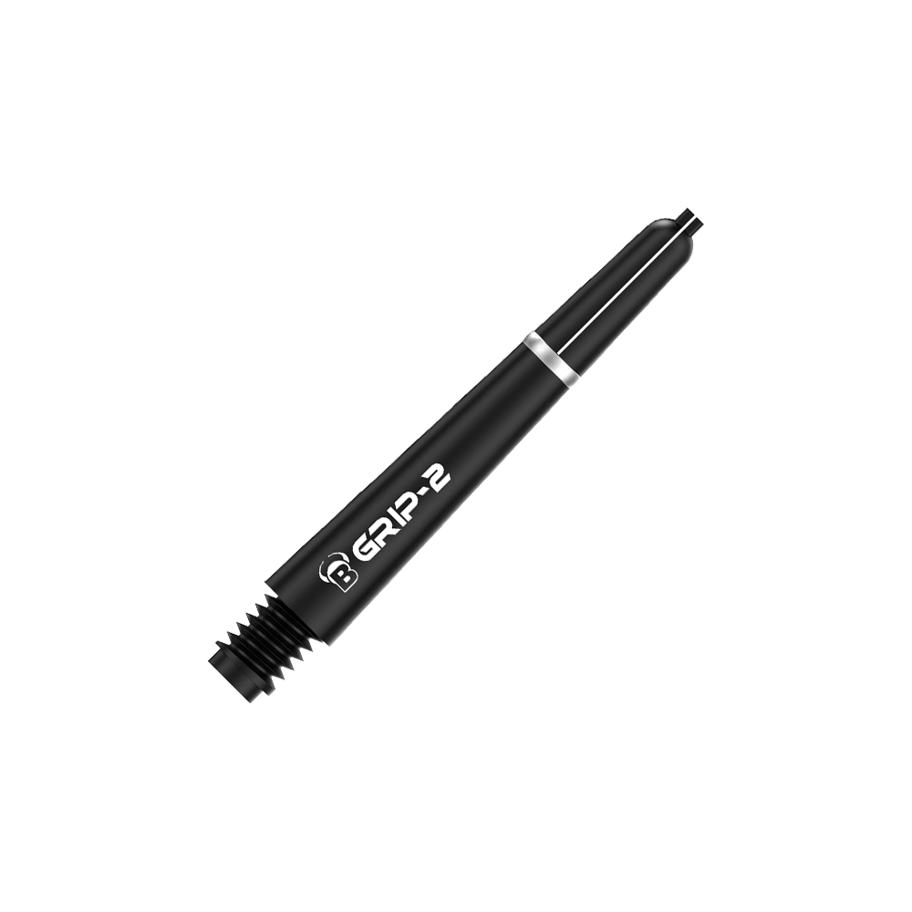 BS55071_Bulls_B-Grip-2_SL_Shafts_Schwarz_35mm_2 Das Bild zeigt den Bulls B-Grip-2 SL Shaft in Schwarz. Der Schaft hat ein schlankes Design mit weißer Aufschrift.