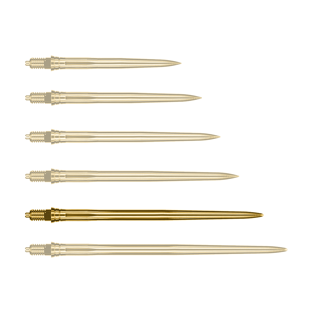 Ein einzelnes goldfarbenes Dartspitzen-Modell ist zu sehen. Die Spitze ist glatt und 45 mm lang.