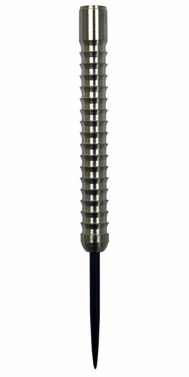 mcusst Das Bild zeigt ein Ultra Shark Steel Barrel, das für Dartpfeile verwendet wird. Das Barrel besteht aus silberfarbenem Metall mit einer geriffelten Oberfläche für besseren Halt.
