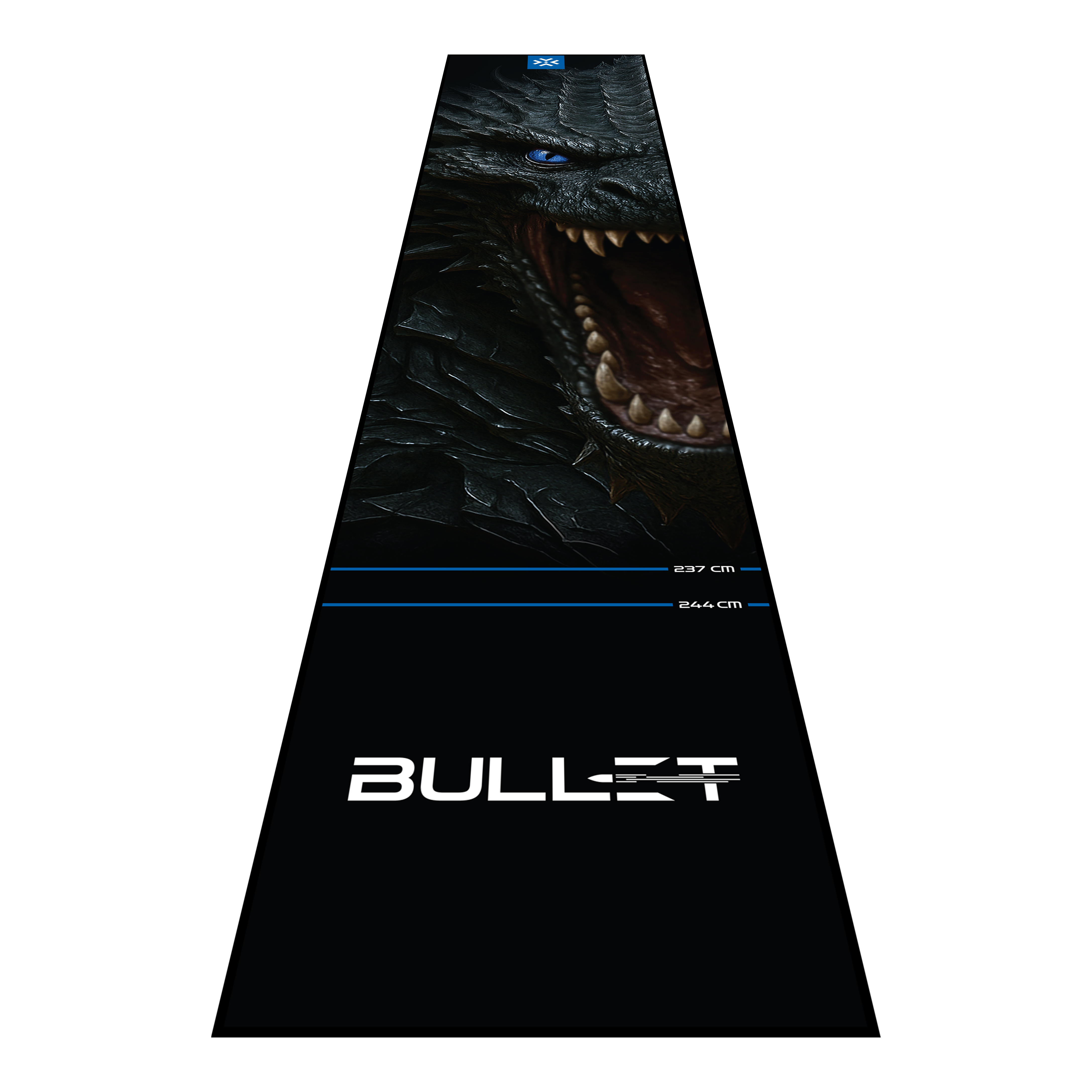 Bullet Hydra Dartmatte Die Bullet Hydra Dartmatte wird hier präsentiert. Diese Dartmatte schützt den Fußboden und erleichtert das richtige Platzieren des Spielers.