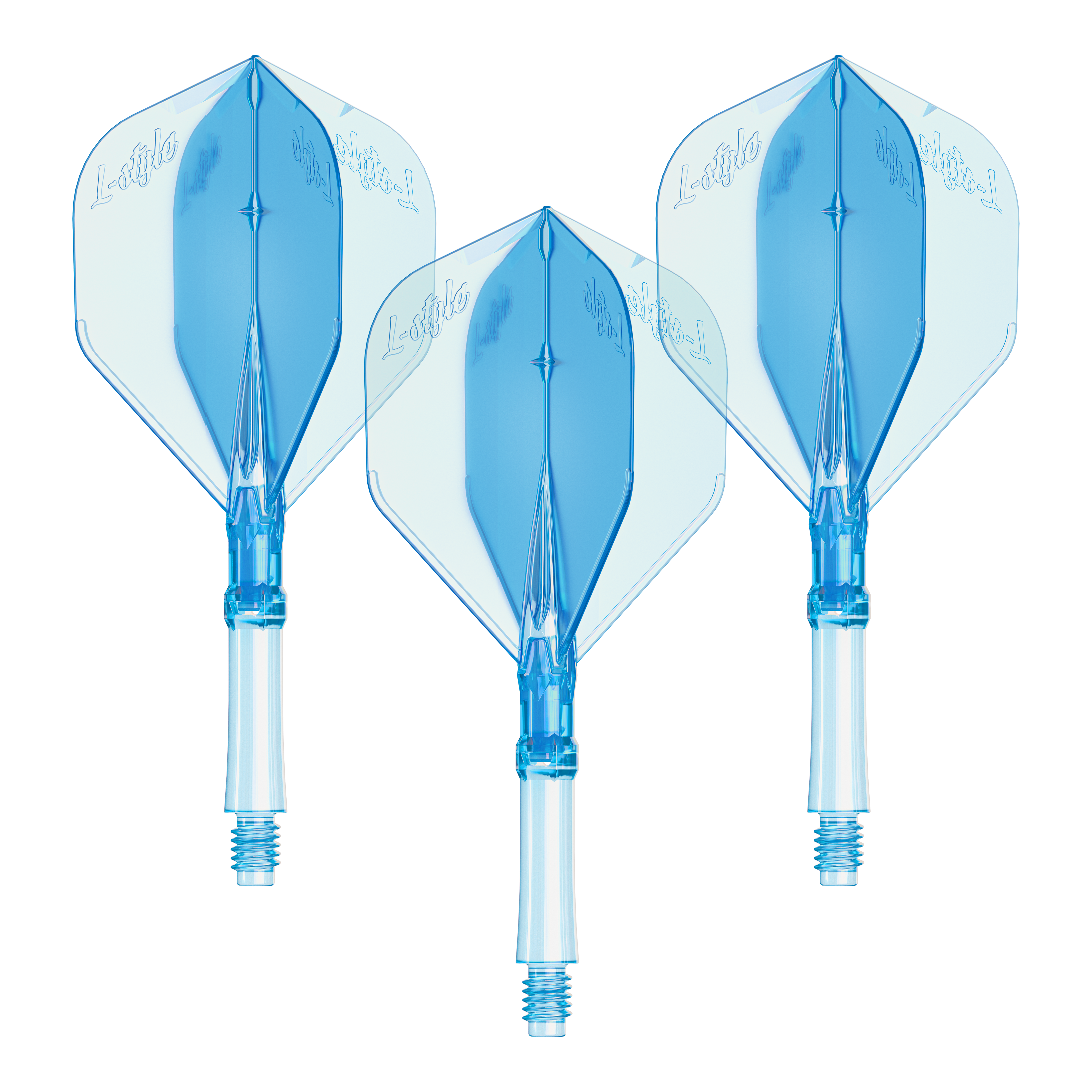 L-Style L-Sytem Flights - Clear Blue-260 Das Bild zeigt ein Set L-Style L-System Flights in klarblau, mittlere Größe 260. Es handelt sich um Zubehör für Dartpfeile.