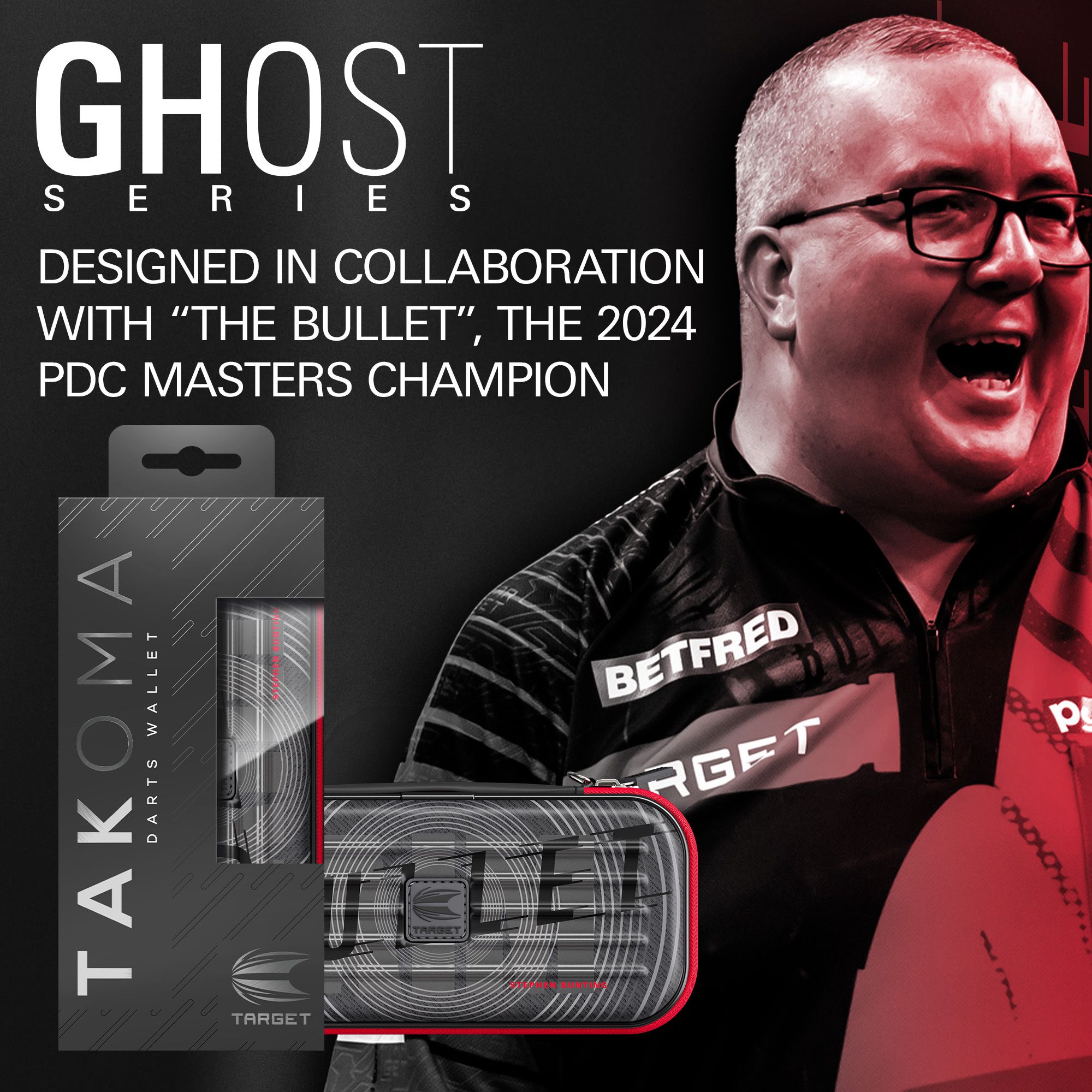 Takoma Ghost Series Stephen Bunting Dartcase Dieses Bild stellt das Takoma Ghost Series Stephen Bunting Dartcase dar. Es ist ein hochwertiges Dartcase aus einer speziellen Serie.