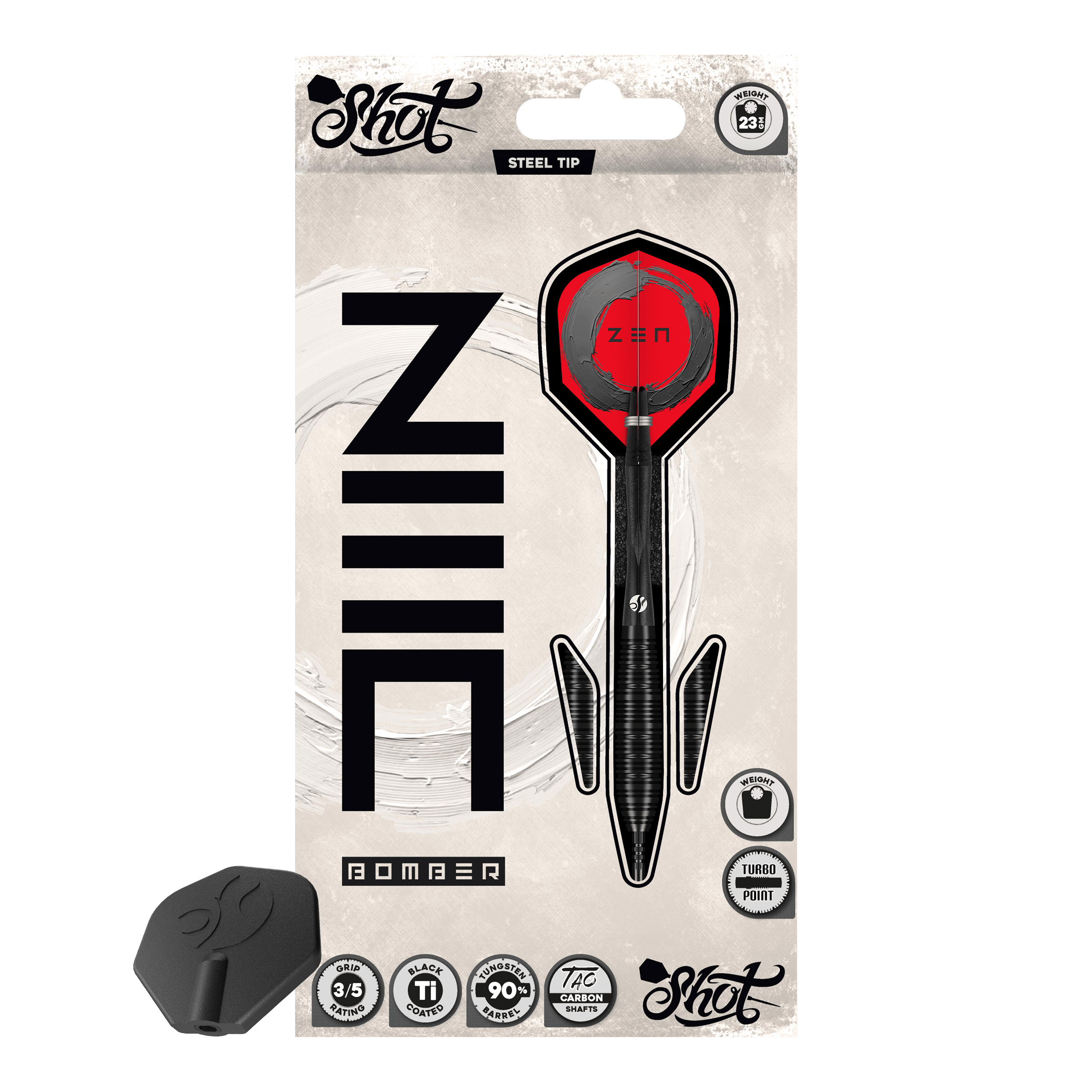 Shot ZEN Bomber Turbo Point Steeldarts Abgebildet ist das Produkt Shot ZEN Bomber Turbo Point Steeldarts. Dieser Dartpfeil wird für das Steeldartspiel verwendet.