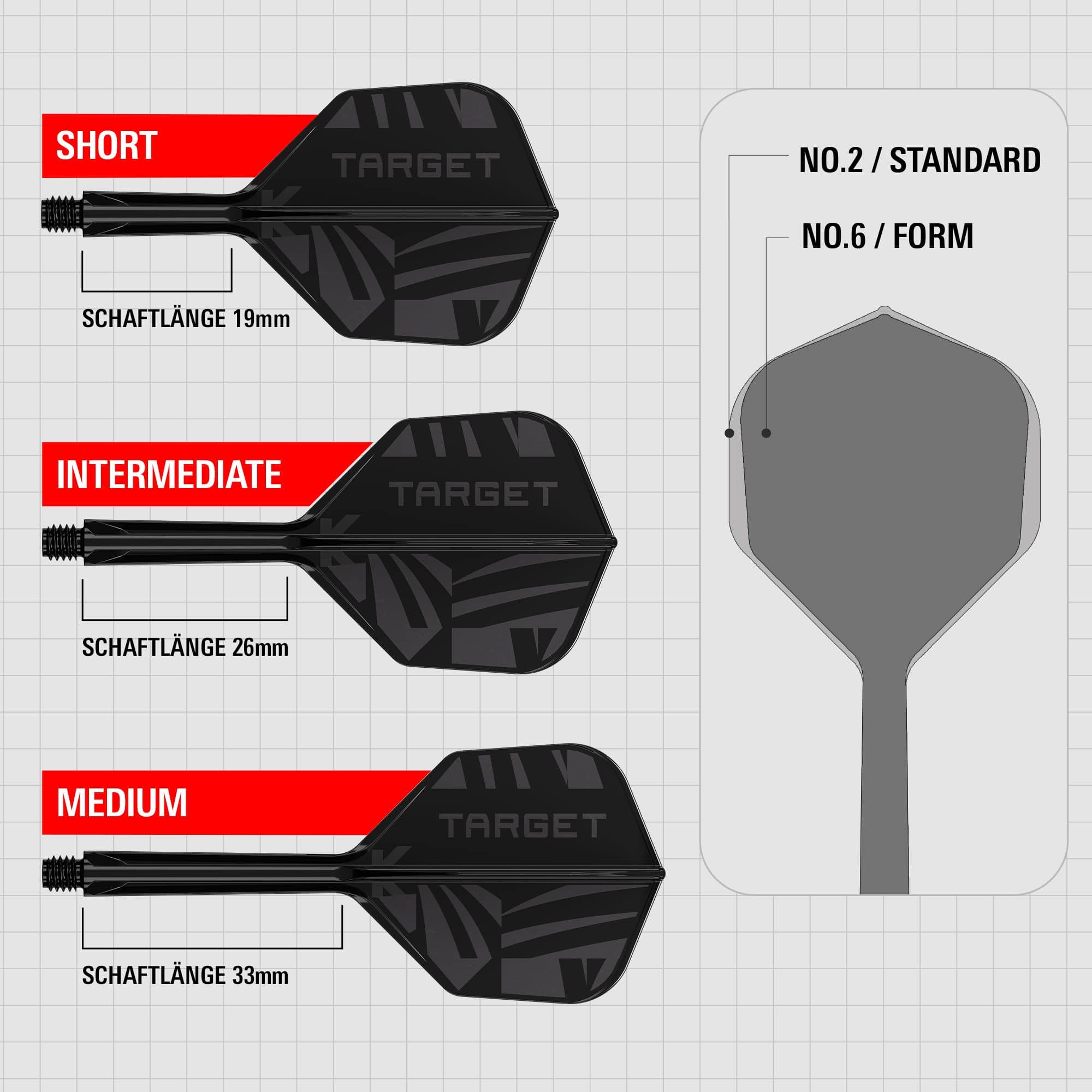 Das Bild zeigt die Target K-Flex Black No6 Flights. Es sind schwarze Dartflights für Dartpfeile.