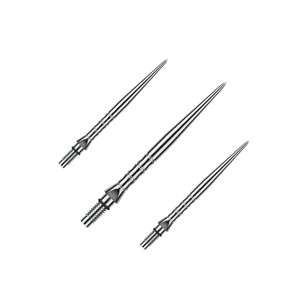 Abgebildet ist das Produkt Winmau_Switch_Point_Wave_Silver_Effect_Steeldartspitzen_30mm_1Set. Das Bild enthält vermutlich ein Set silberner Steeldartspitzen mit Wave-Effekt, 30 mm lang.