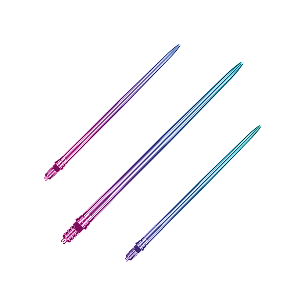 Caliburn EZ-EVO Dartspitzen - Smooth - Rainbow Abgebildet ist ein Set von glatten, regenbogenfarbenen Dartspitzen mit einer Länge von 50 mm. Das Set eignet sich für verschiedene Dartspiele.