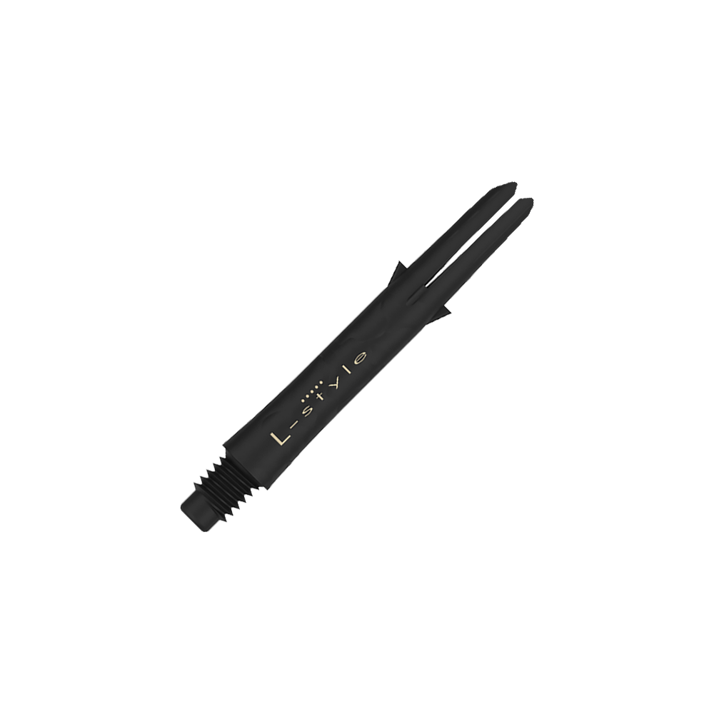 L-Style Carbon Shafts 225 Dies ist ein schwarzer Carbon-Schaft für Darts der Marke L-Style. Der Schaft hat eine Länge von 35,5 mm und wird ohne Kappen gezeigt.