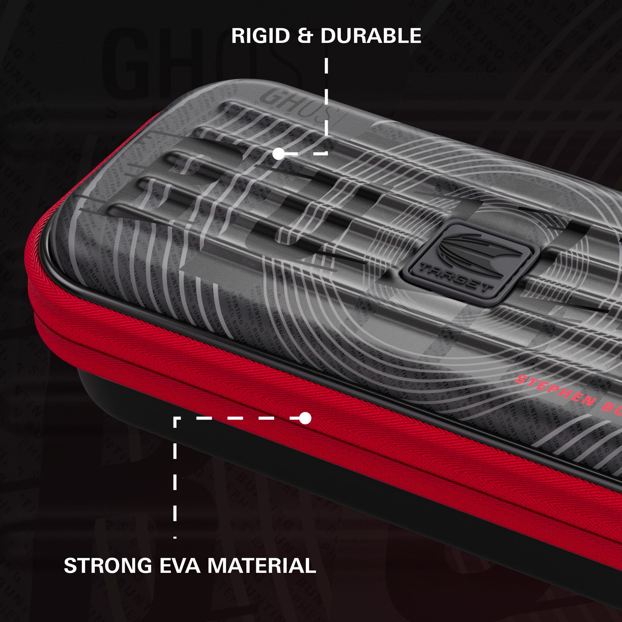 Takoma Ghost Series Stephen Bunting Dartcase Auf dem Bild ist das Takoma Ghost Series Stephen Bunting Dartcase zu sehen. Es ist eine Schutztasche für Darts mit dem Design von Stephen Bunting.