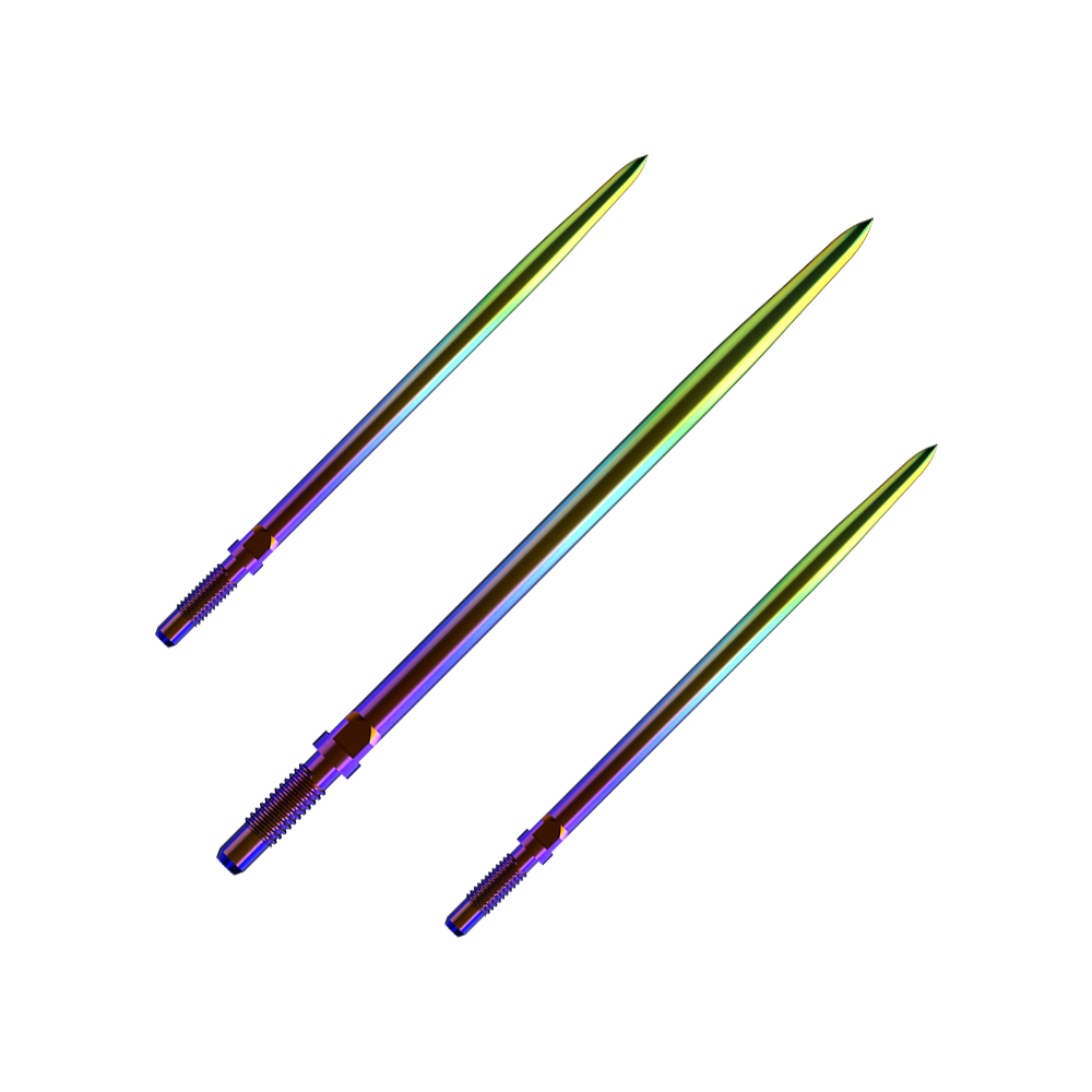 Ein Bild mit dem Dateinamen BU57717_BullsNL_Convertible_Points_Smooth_Rainbow_40mm_1Set. Es zeigt vermutlich ein Set von Dartspitzen in der Größe 40mm in Regenbogenfarben.