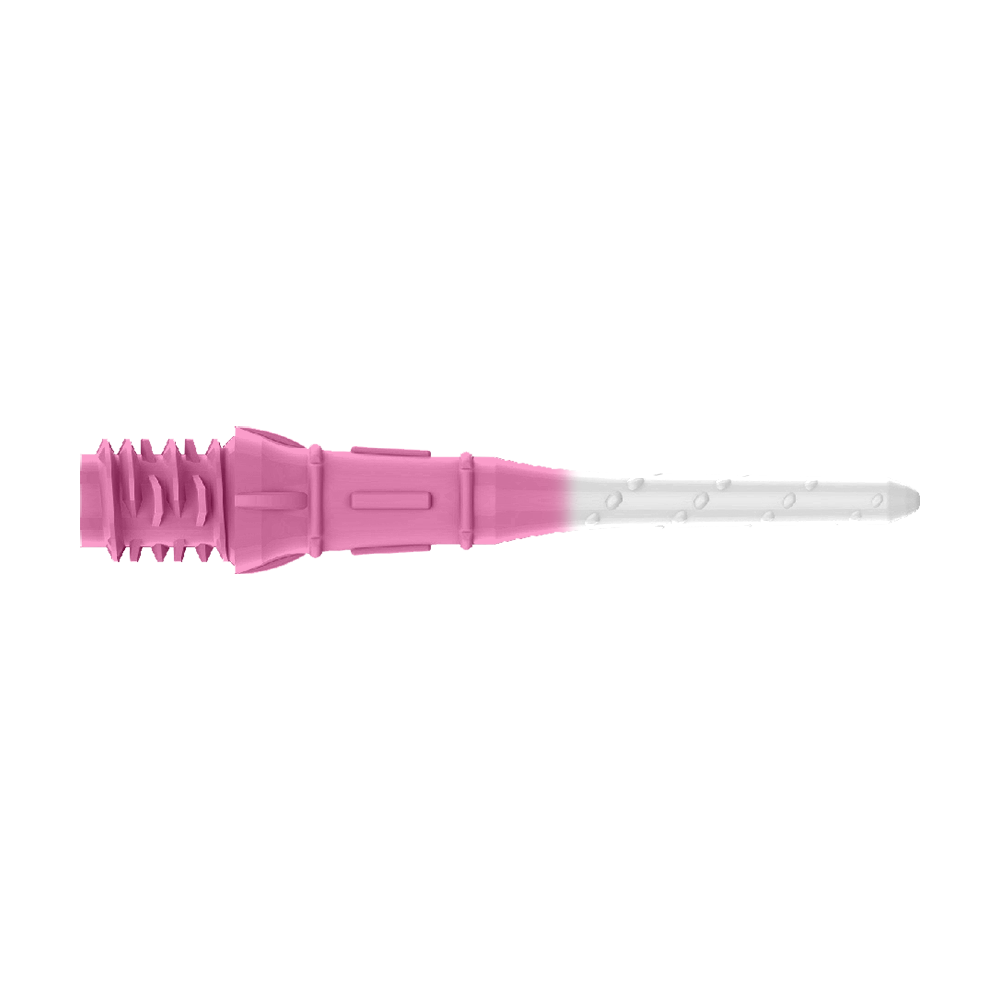 L-Style Premium Two Tone Lippoints (30er Pack)-Pink/Weiß Das Bild zeigt eine zweifarbige Dartspitze in Pink und Weiß. Der vordere Teil ist weiß, während der hintere Teil in Pink gehalten ist.