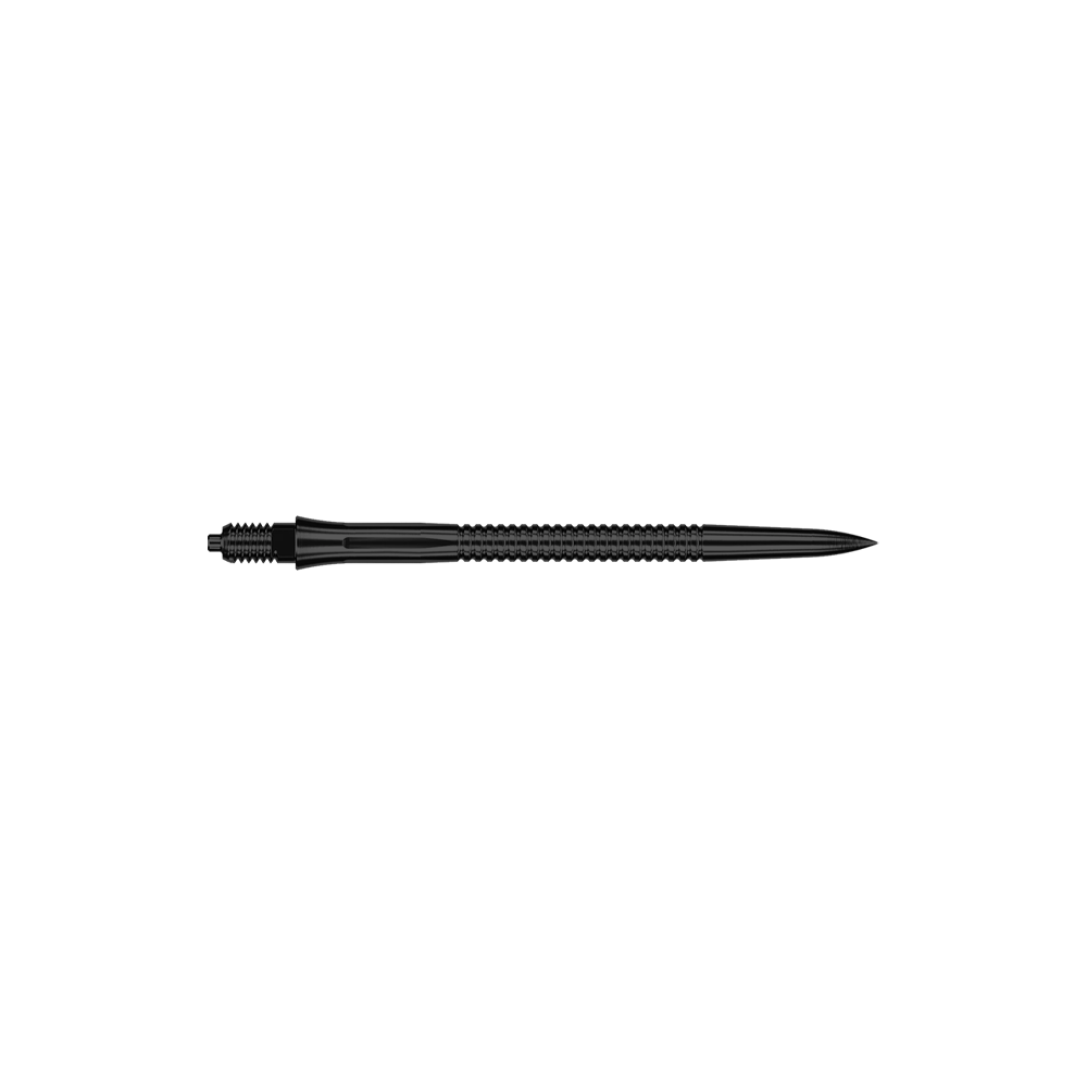 Caliburn EZ-EVO Dartspitzen - Grooved - Schwarz Zu sehen sind schwarze, gerillte Dartspitzen mit 36 mm Länge. Die Datei wird EVO203_Caliburn_EZ-EVO_Dartspitzen_Grooved_Schwarz_36mm_2 genannt.