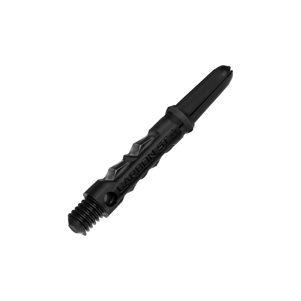 HR434_Harrows_Carbon_ST_Shafts_Schwarz_33mm_2 Das Bild zeigt einen schwarzen Harrows Carbon ST Schaft für Darts. Der Schaft hat eine elegante, strukturierte Oberfläche und ist aus robustem Material gefertigt.