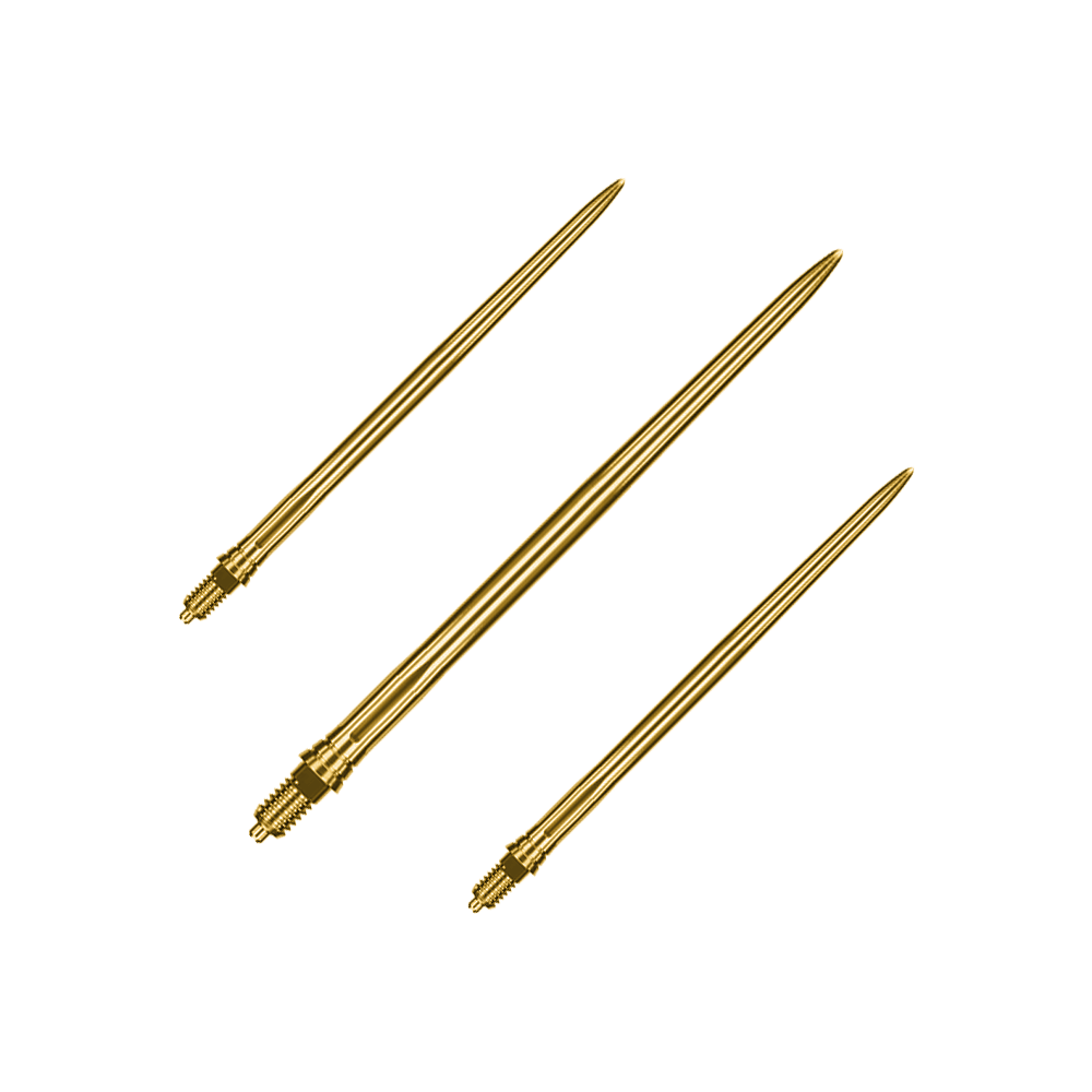 Ein Set glatter, goldener Dartspitzen ist dargestellt. Die Spitzen haben eine Länge von 45 mm.