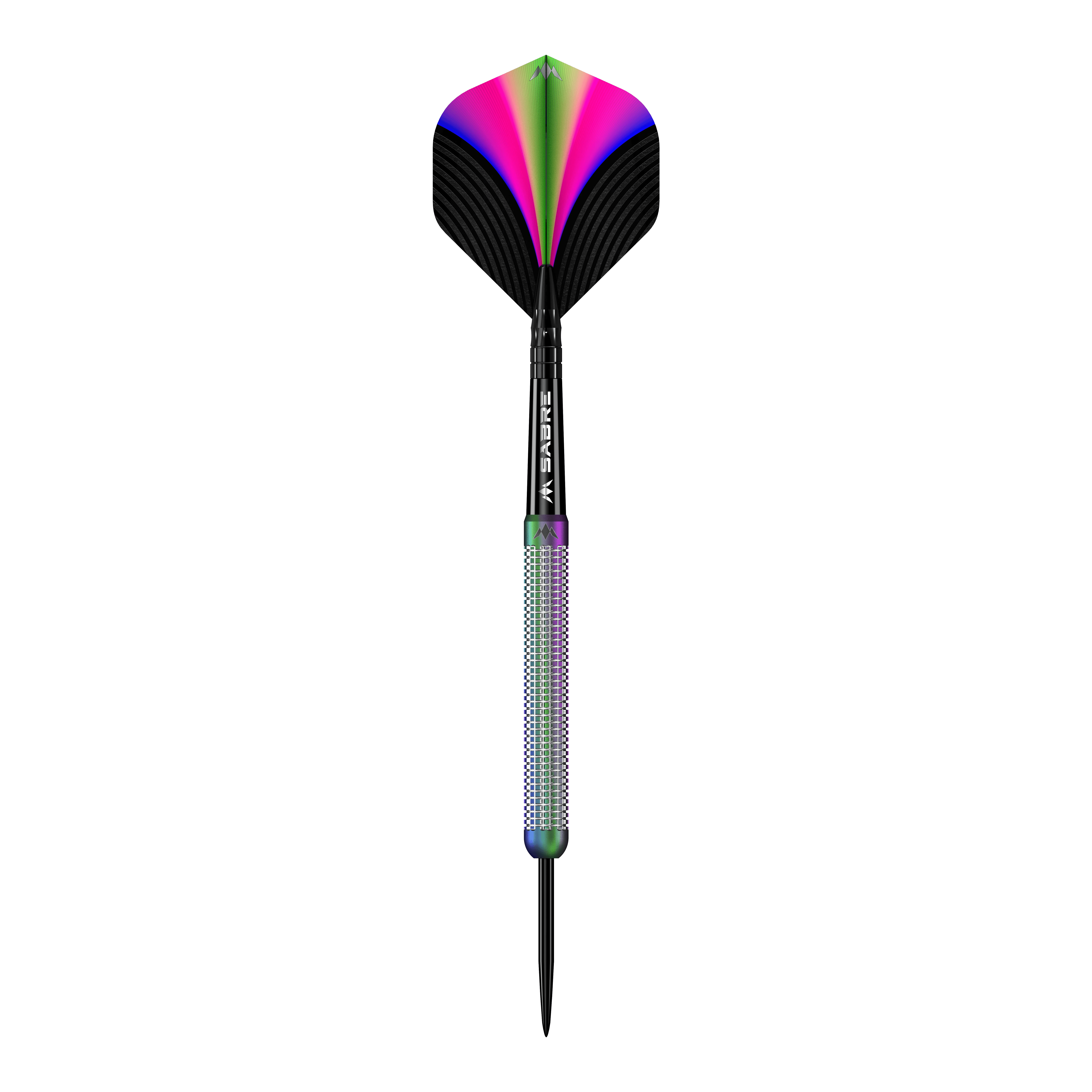 Mission Aurora Coral PVD Steeldarts - 23g Das Bild zeigt den Mission Aurora Coral PVD Steeldart mit einem Gewicht von 23g. Der Dartpfeil hat bunte, schillernde Farben und ein modernes Design.