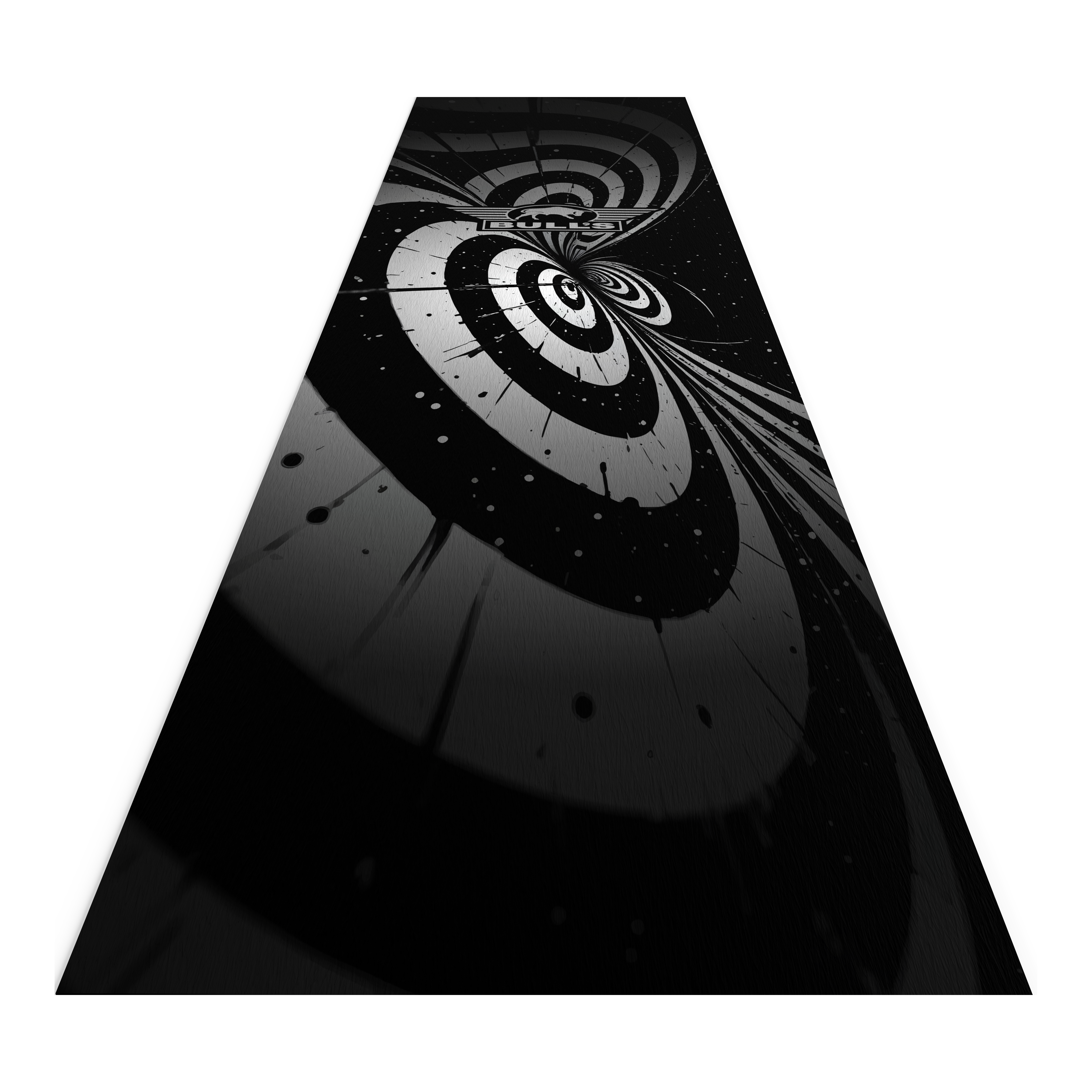 Bulls NL Illusion Black White Dartteppich Der Bulls NL Illusion Black White Dartteppich zeigt ein auffälliges, schwarz-weißes Spiraldesign. Der Teppich eignet sich ideal für den Einsatz beim Dartspielen.