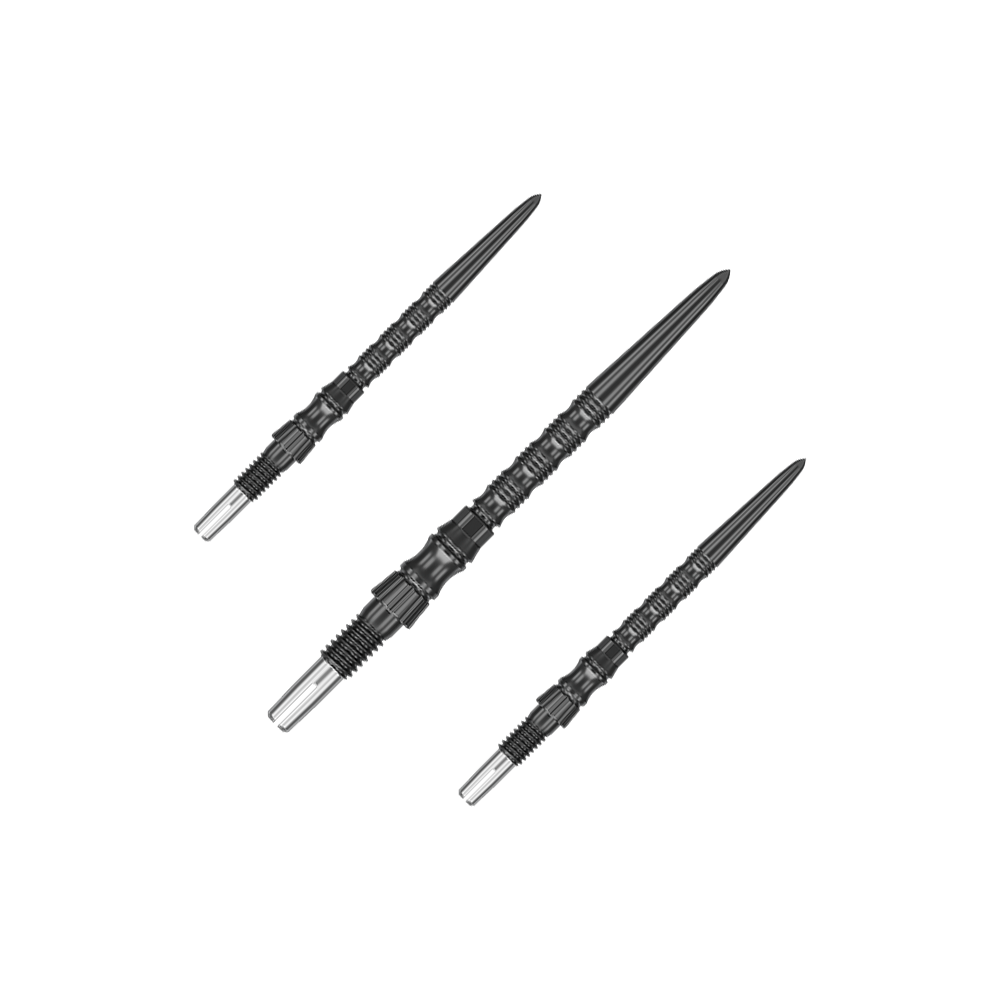 Target Signature Swiss Point TRB Steeldartspitzen - Schwarz Dieses Bild zeigt Dartspitzen in schwarzer Farbe, 30mm Länge, vermutlich das Set. Die Dartspitzen sind als Zubehör für Darts dargestellt.