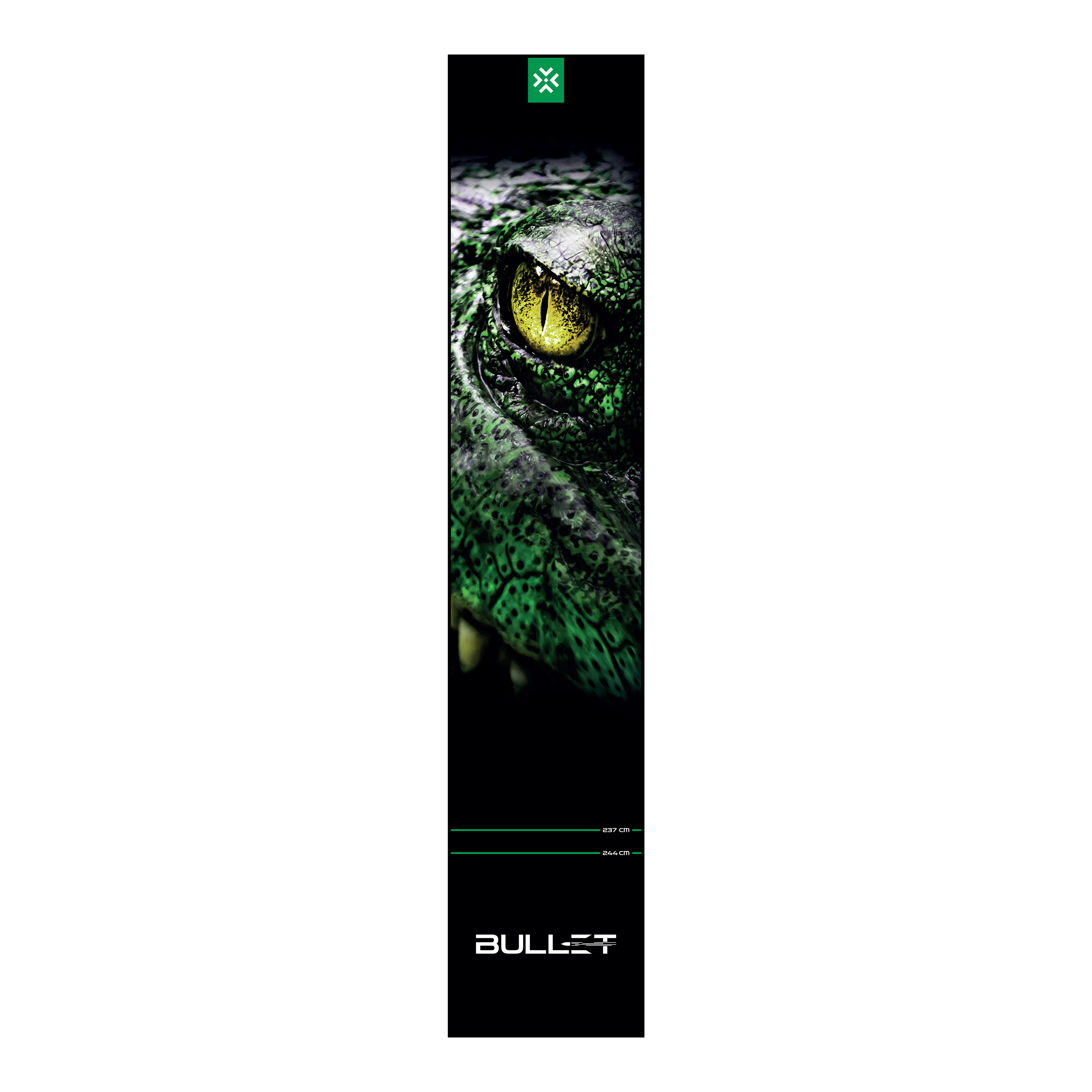 Bullet Gator Dartmatte Abgebildet ist die Bullet Gator Dartmatte. Sie dient als Schutzmatte beim Darts und zeigt wichtige Spielfeldmarkierungen.