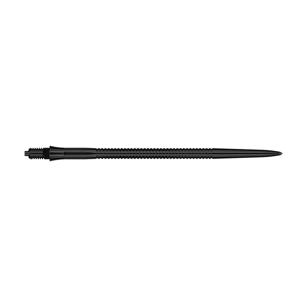 Schwarze Dartspitze mit Rillenstruktur, 50 mm lang. Ideal für präzises Werfen beim Dartspiel.