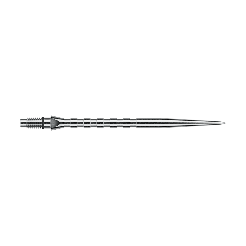 Gezeigt wird eine Winmau Switch Point Groove Steeldartspitze in silberner Ausführung mit 40mm Länge. Die Spitze ist gut zu erkennen und wirkt hochwertig verarbeitet.