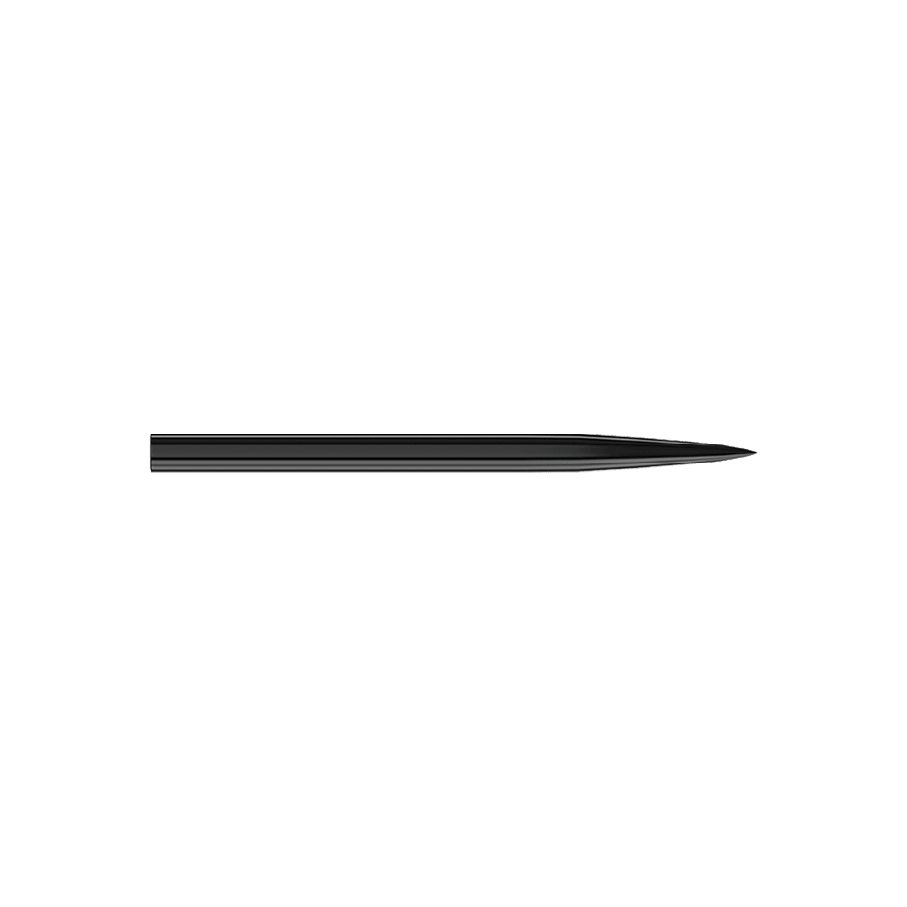 Harrows Steeldartspitzen - Schwarz Das Bild zeigt eine schwarze Steeldartspitze. Sie ist schlank, gerade und hat eine spitze Spitze.