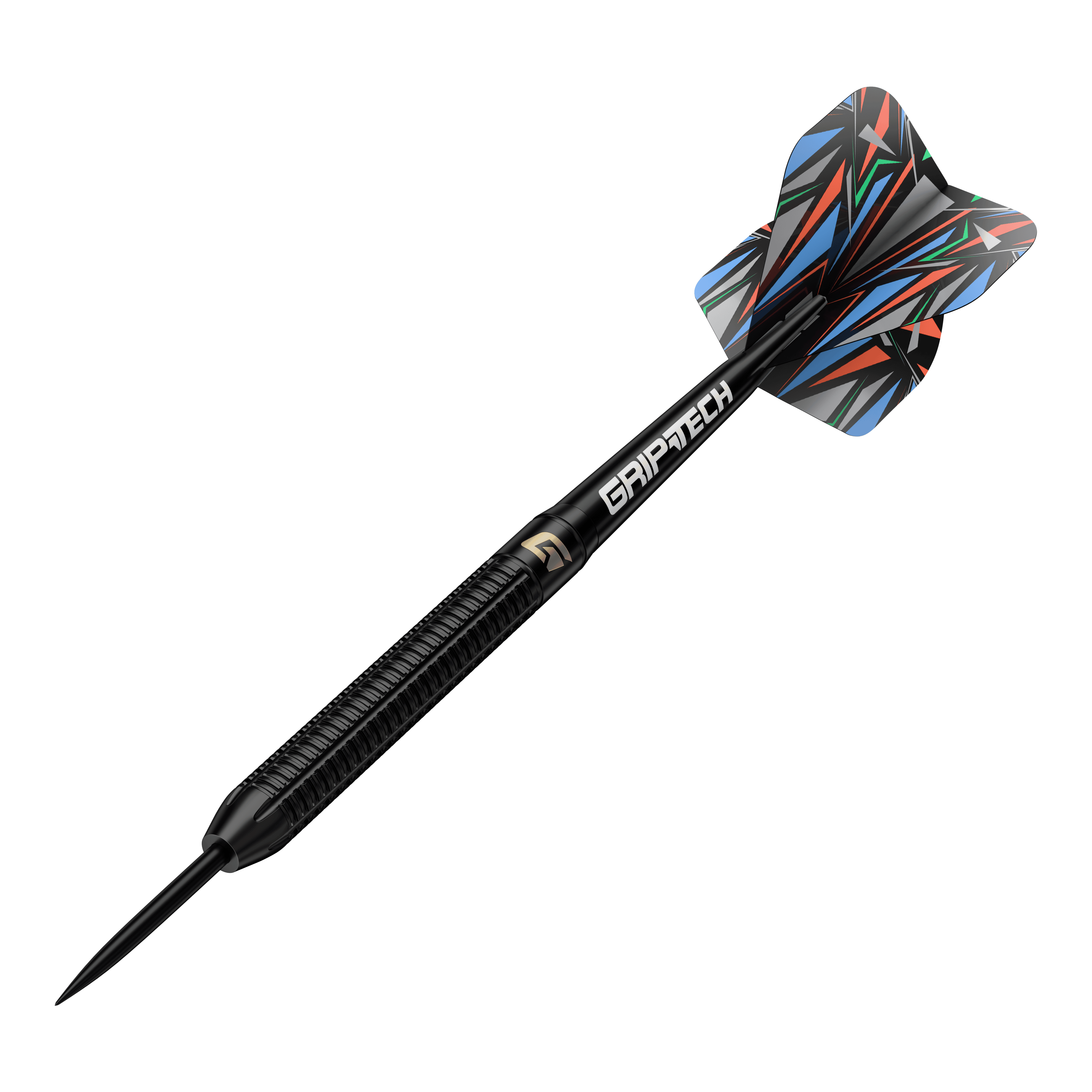 GOAT Athlete Black Brass Steeldarts - 13g Dies ist der GOAT Athlete Black Brass Steeldart mit einem Gewicht von 13g. Der Dart hat ein schwarzes Design mit buntem Flight und der Aufschrift "GRIPTECH".